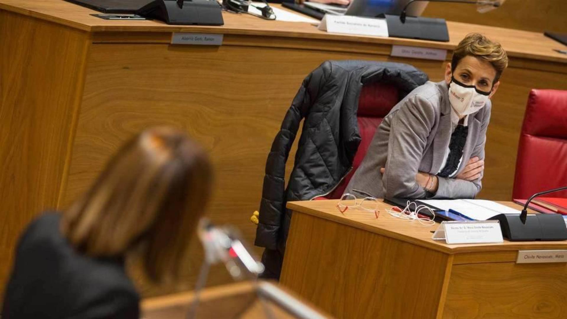 María Chivite, en el Parlamento de Navarra.