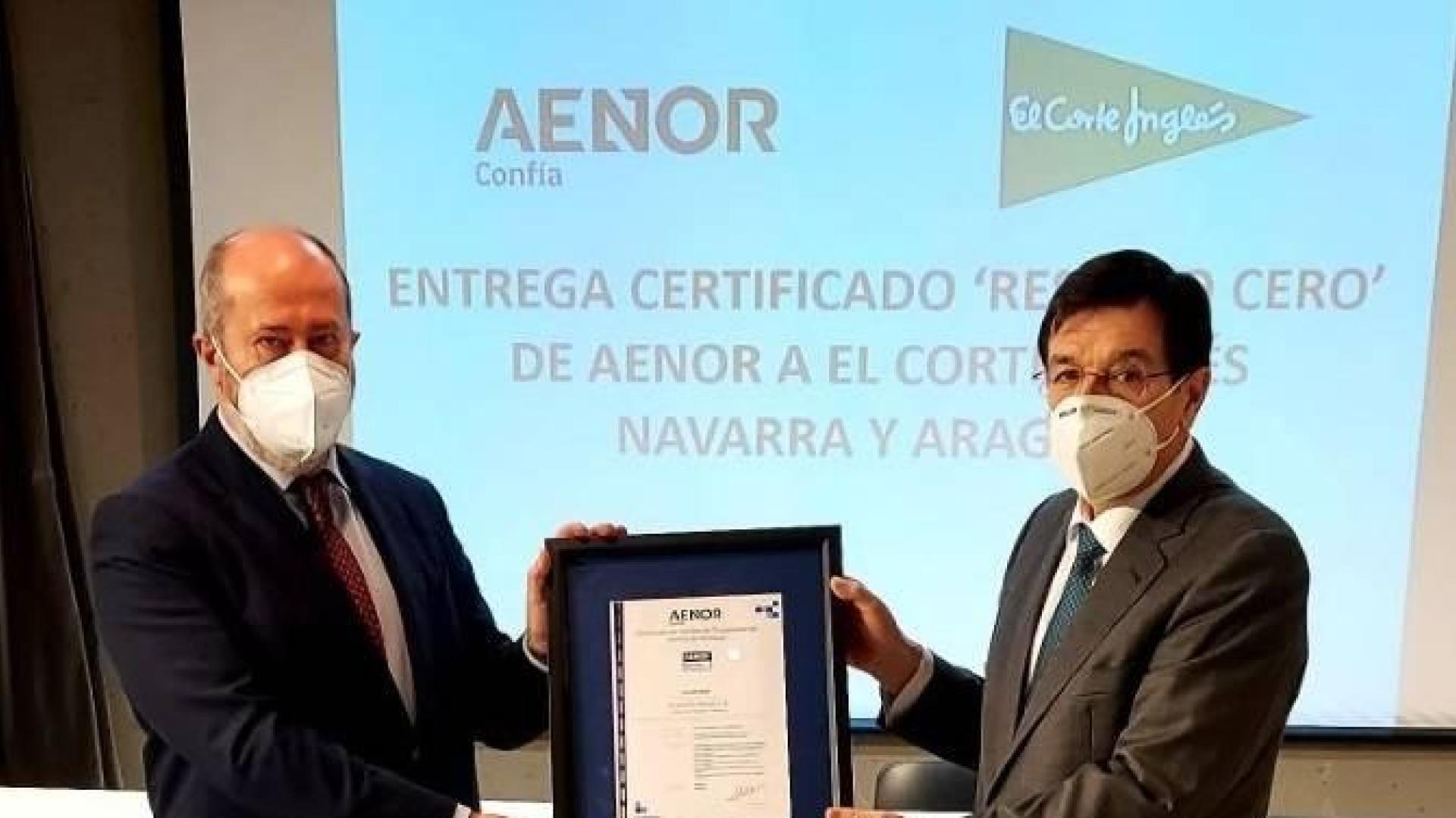 El Corte Inglés en Navarra recibe el certificado 'Residuo Cero' de AENOR