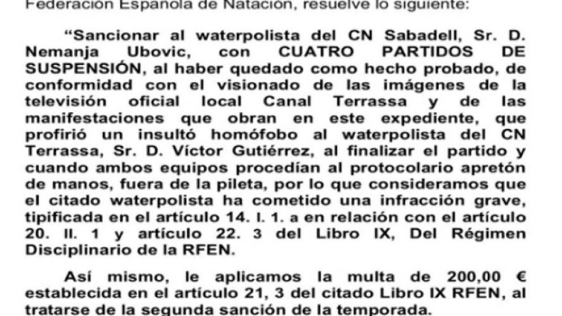 Primer sancionado por homofobia en el deporte español