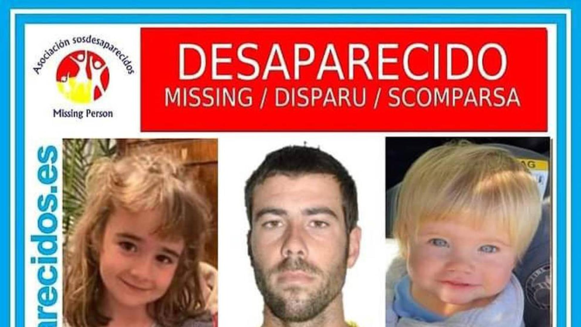 Cartel facilitado este miércoles por la organización SOS Desaparecidos para buscar al padre y las dos niñas.