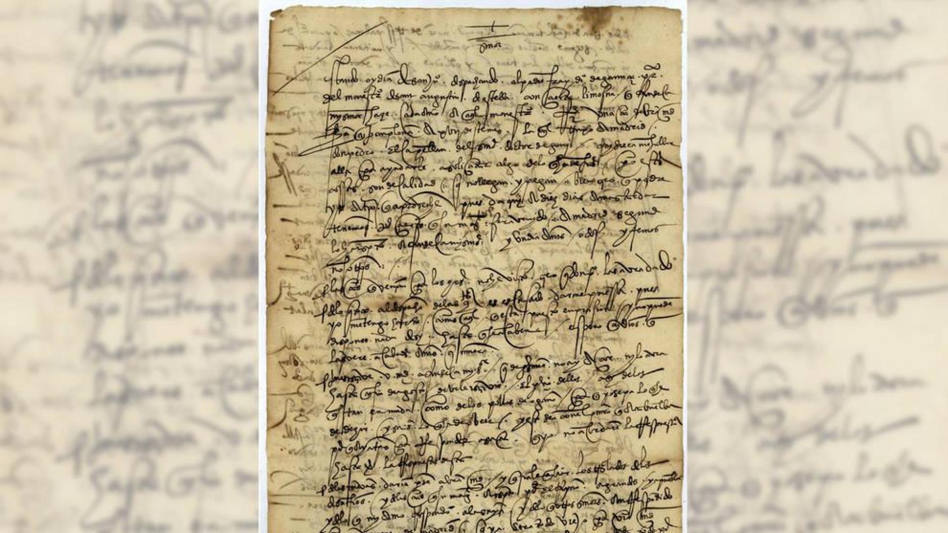 Carta sobre Hernán Cortés, escrita en 1528, que se puede ver en la exposición.