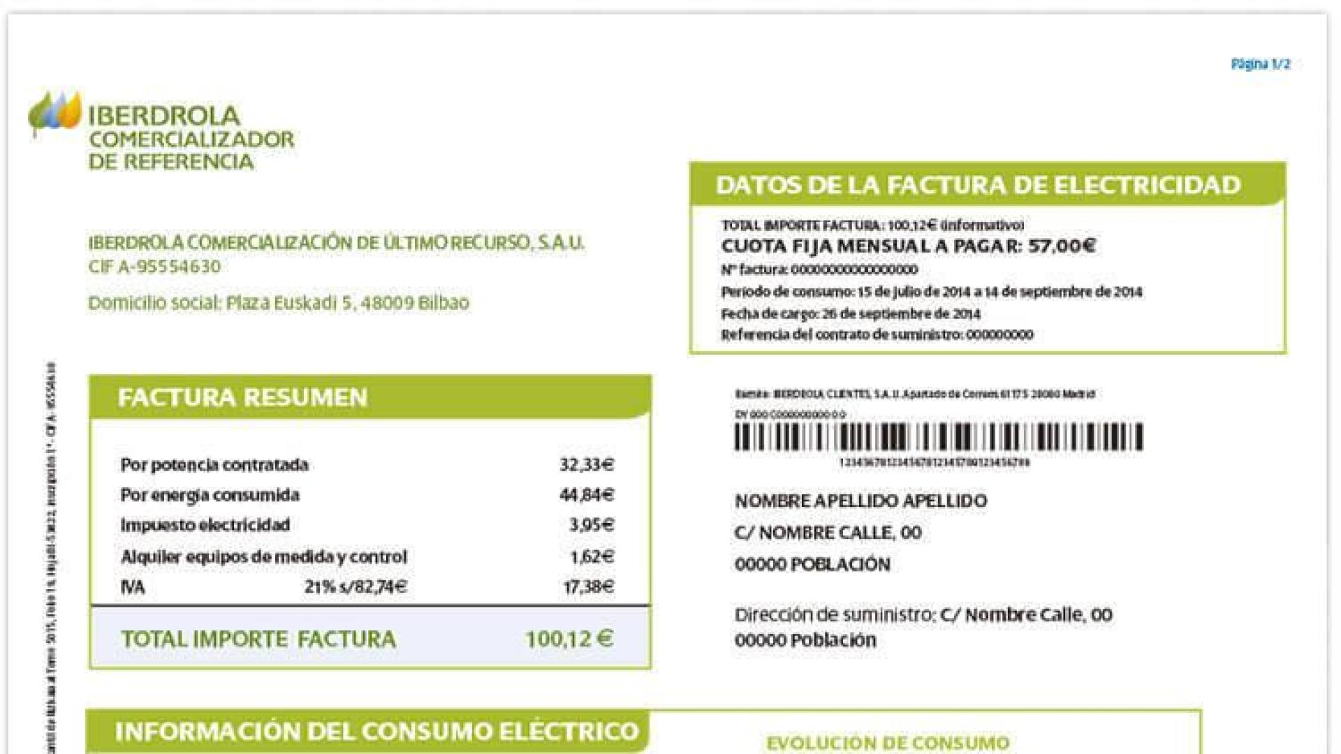 Imagen de una factura de la luz.