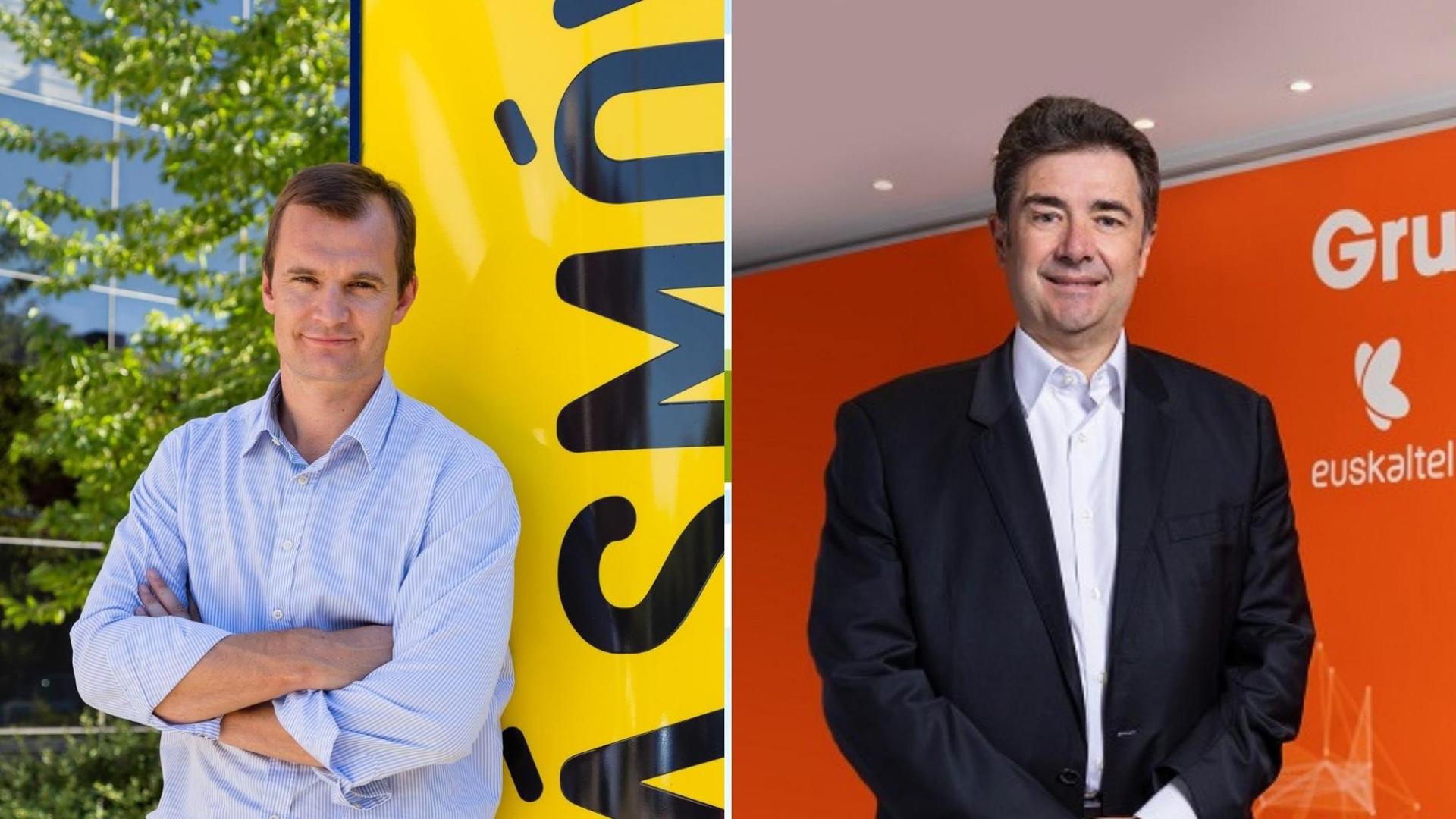 El consejero delegado de Más Móvil, Meinrad Spenger (i), y el consejero delegado de Euskaltel, José Miguel García.
