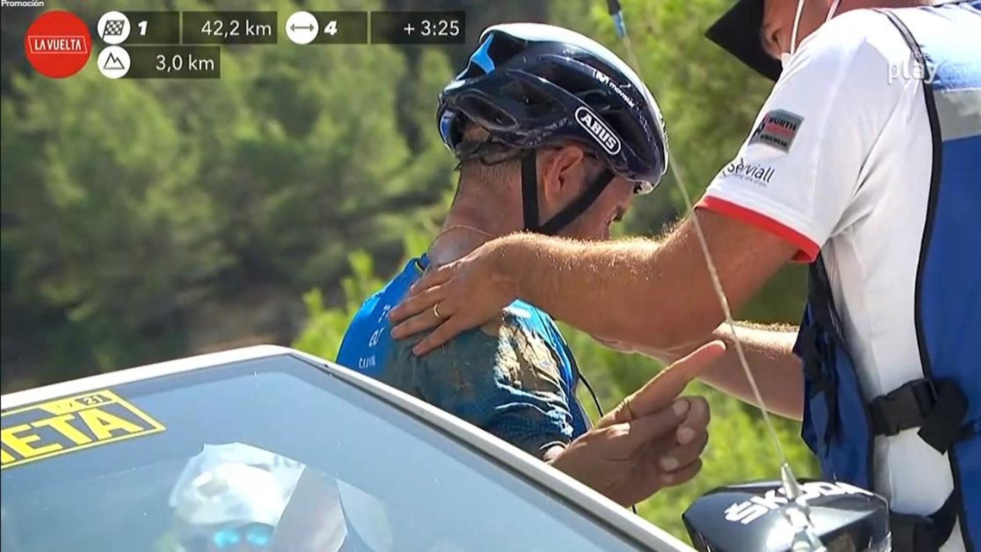 Valverde tras caer en la séptima etapa de la Vuelta a España