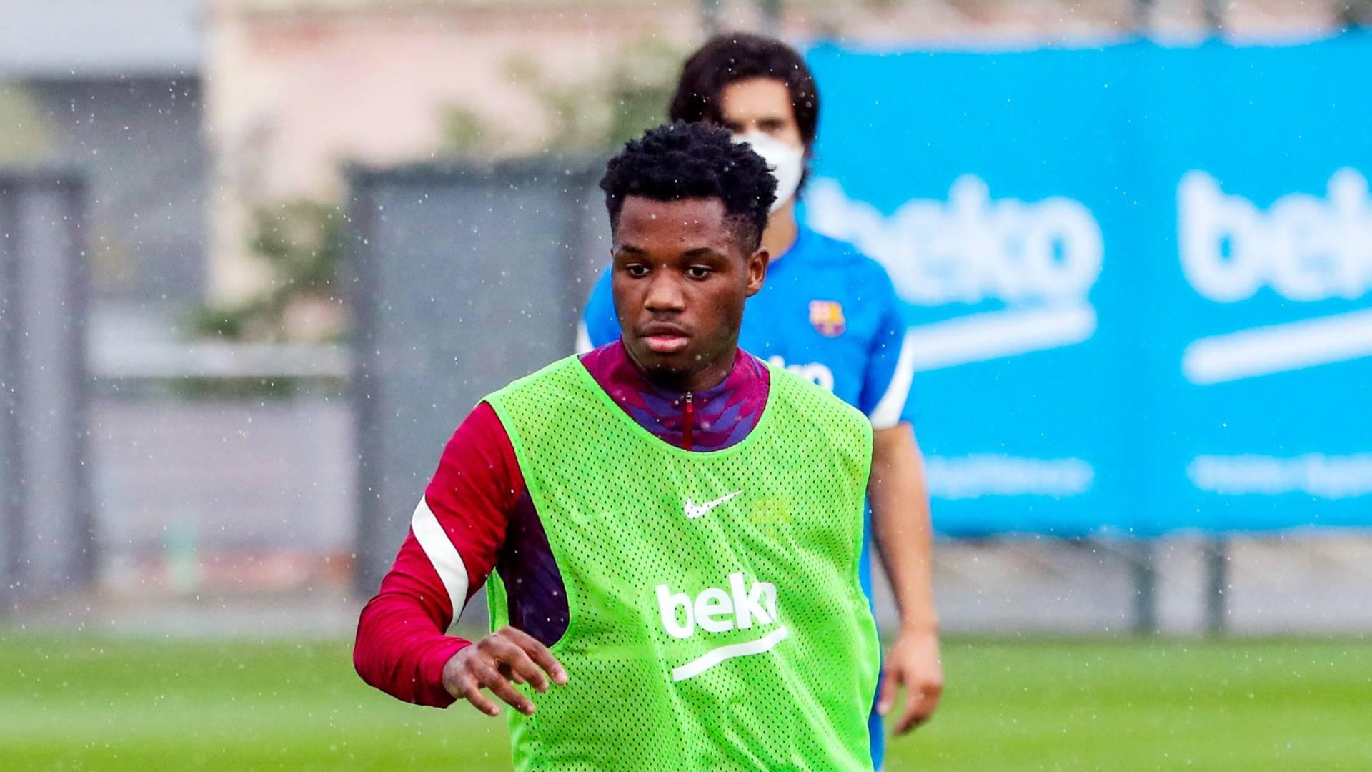 Ansu Fati, en el entrenamiento de este martes del Barcelona