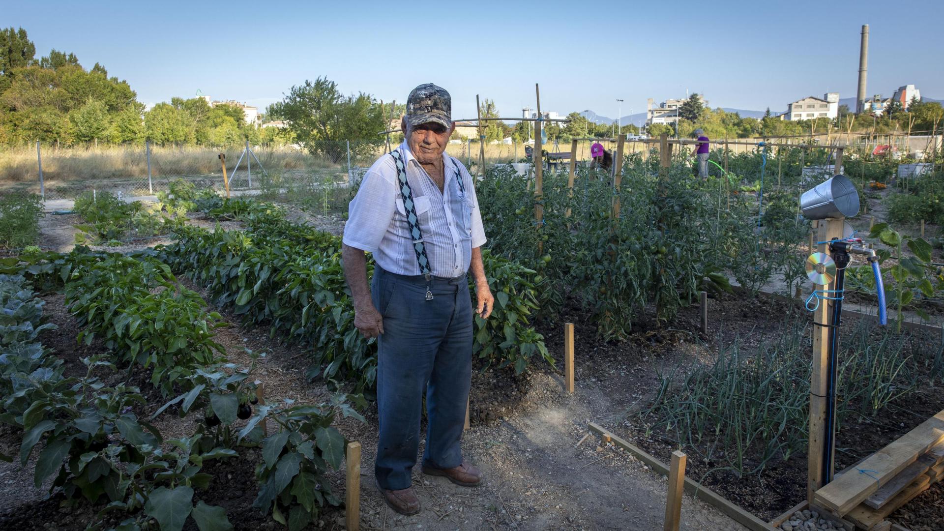 Paco Rodríguez posa junto a su huerta de Echavacoiz