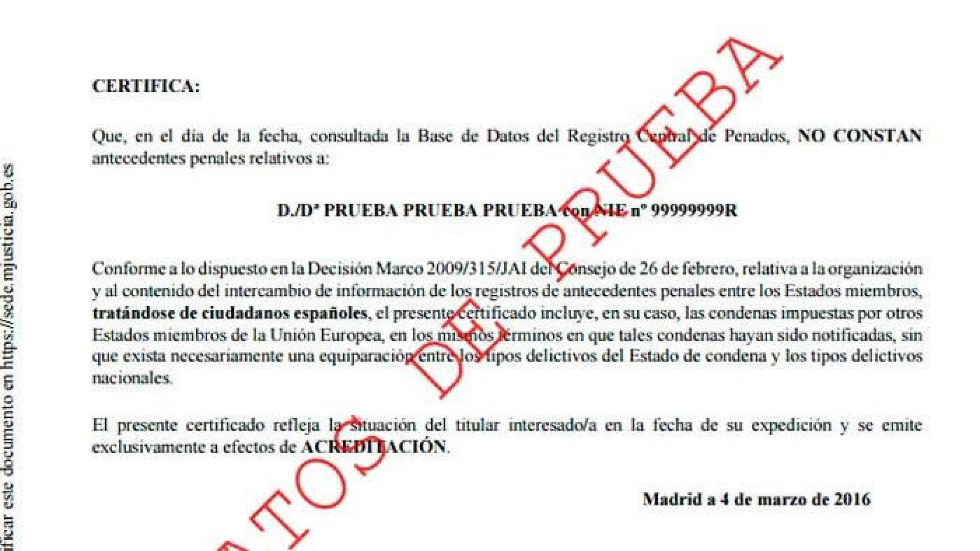 Certificado de antecedentes penales