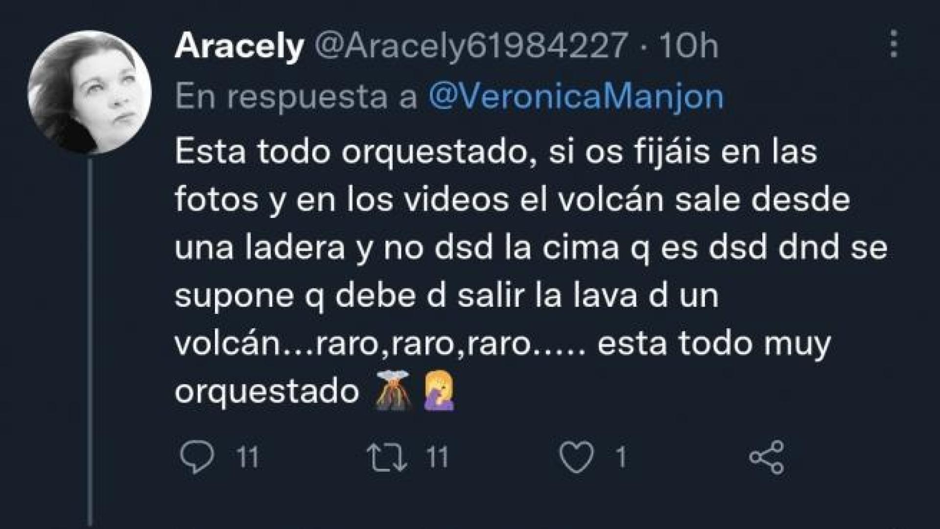 Uno de los tweets de los que dicen que la erupción del volcán de La Palma es falsa.