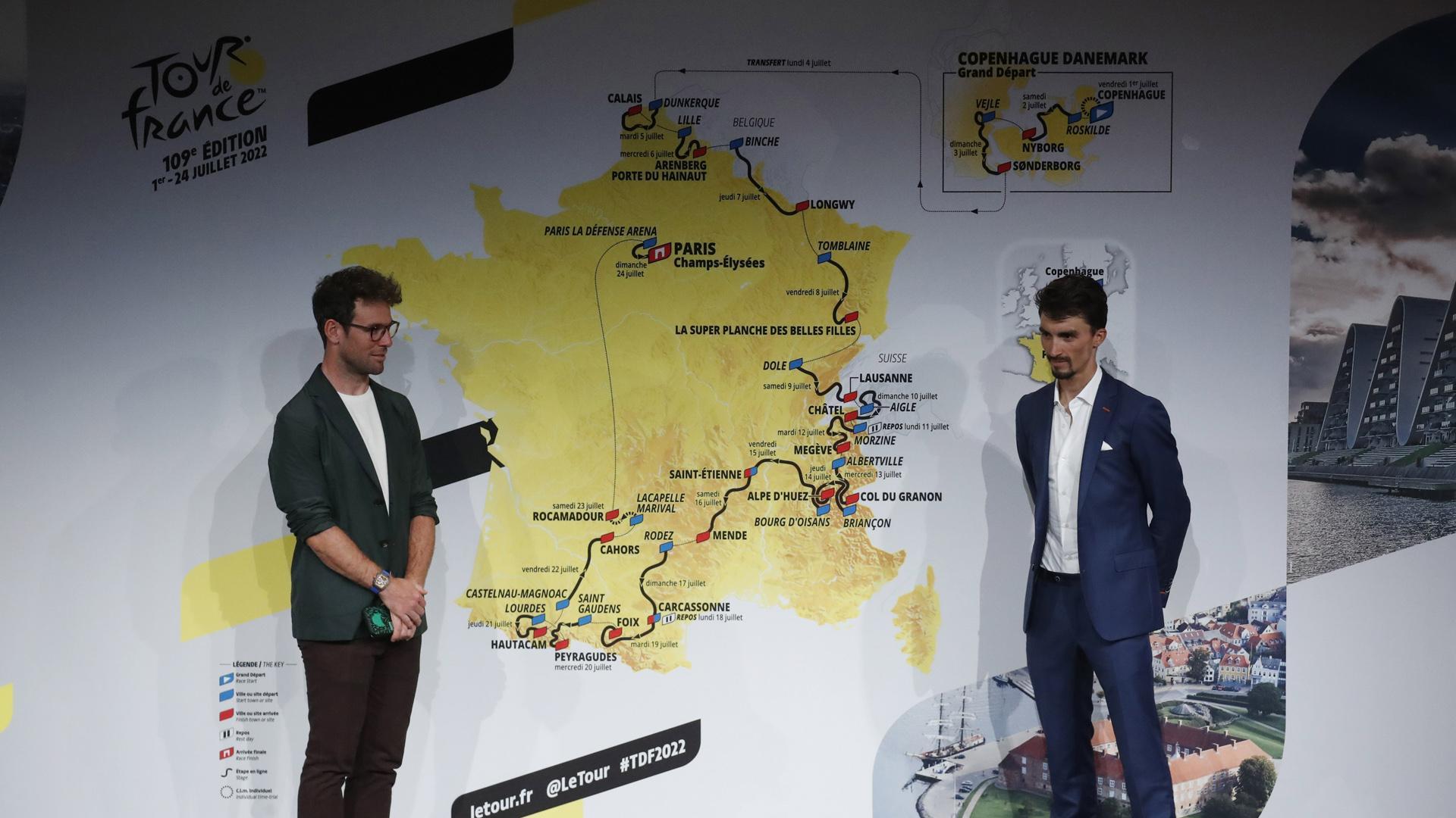 Mark Cavendish yJulian Alaphilippe, en el acto de presentación de la próxima edición del Tour de Francia