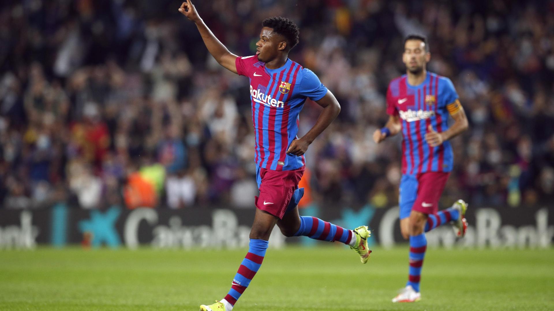 Ansu Fati celebra el gol del empate
