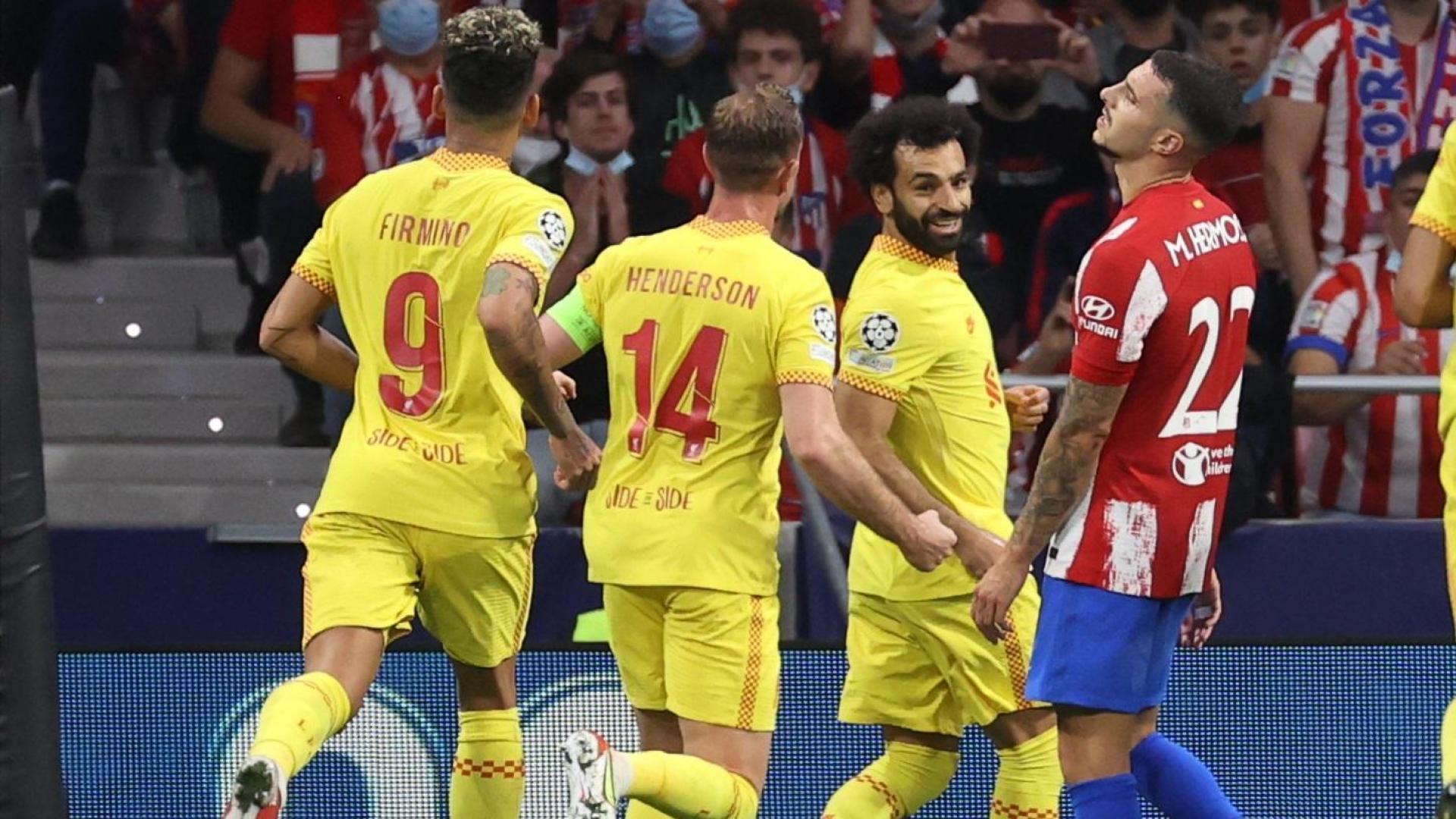 Salah celebra el tercer gol en el Wanda Metropolitano