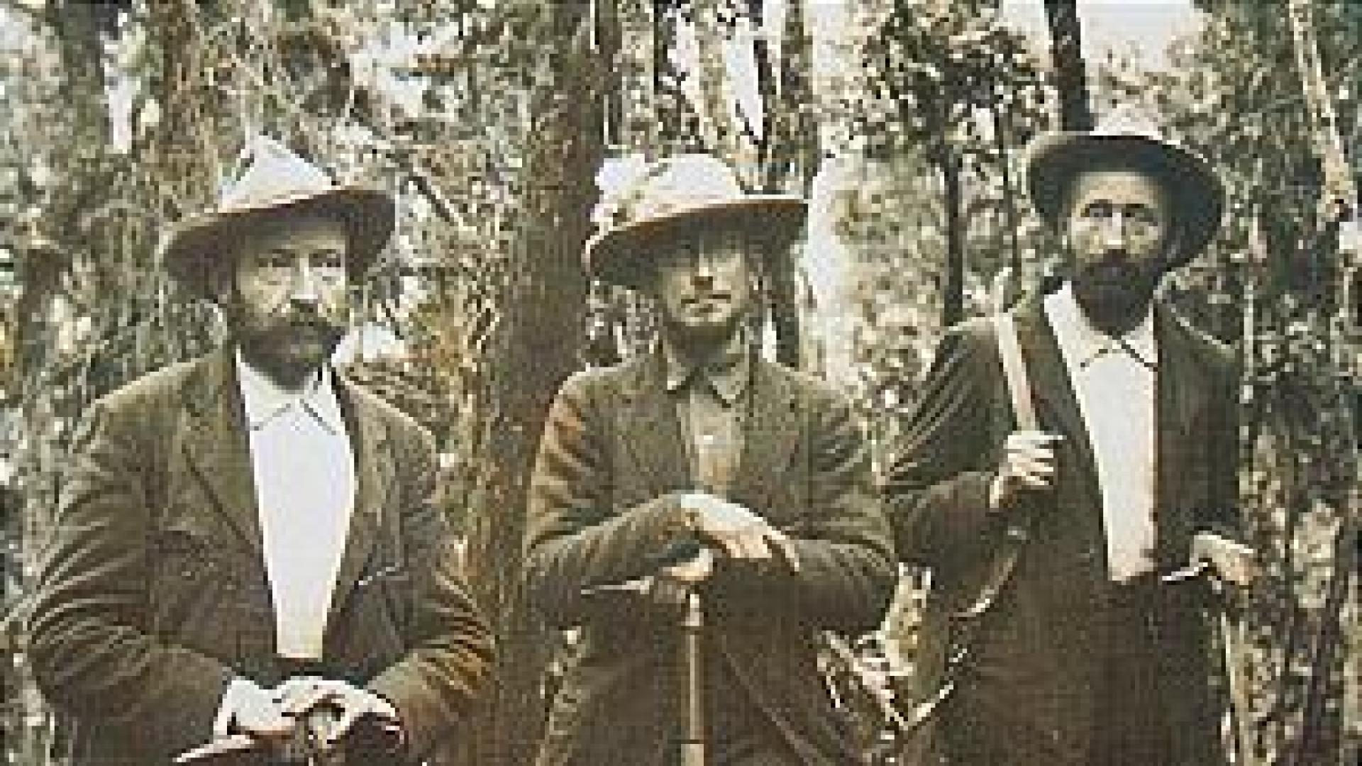 El duque de los Abruzzos, rodeado por sus guías César Ollier y Joseph Petigax, en las montañas Ruwenzori