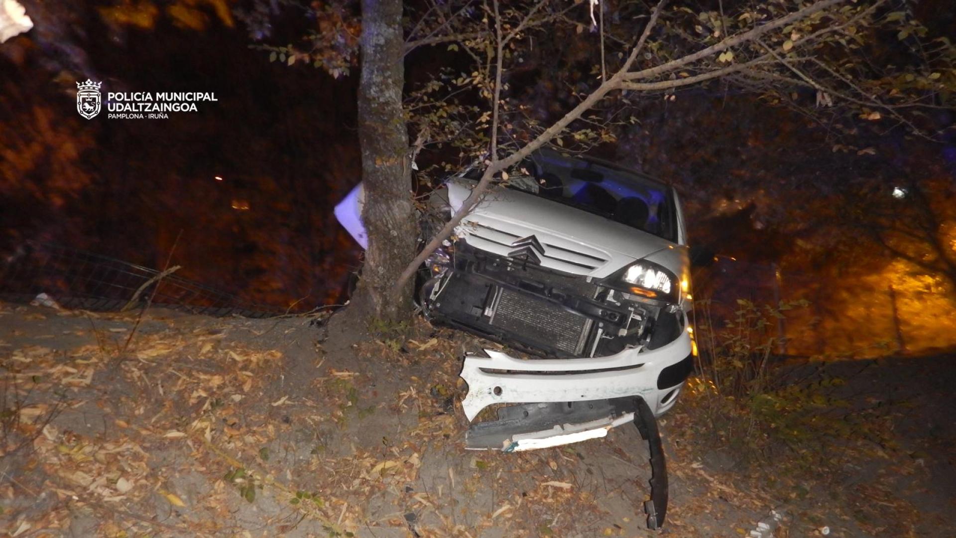 El coche impactó contra un árbol tras salirse de la carretera.