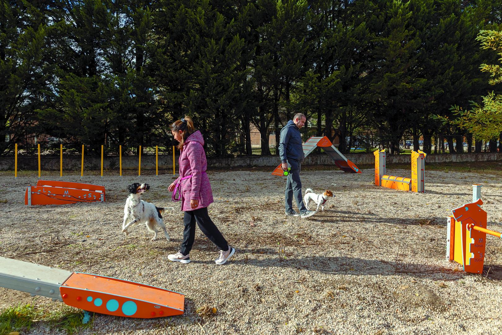 El recorrido cuenta con doce obstáculos diferentes y adaptables al tamaño del animal
T* Zona de Agility para perros
L* Trinitarios