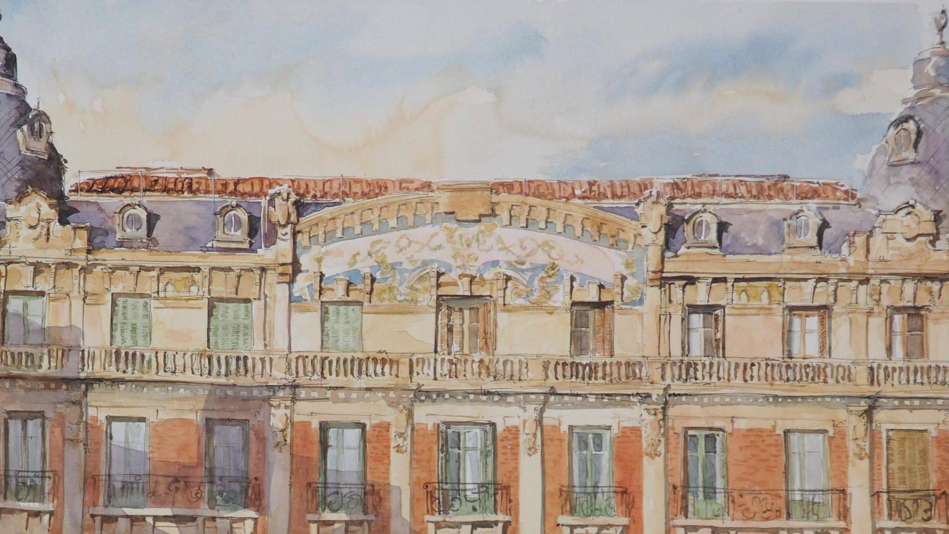 Alzado frontal del edificio de La Agrícola en la Plaza San Francisco, una de las obras de la exposición Del Casco Viejo a la Plaza del Castill