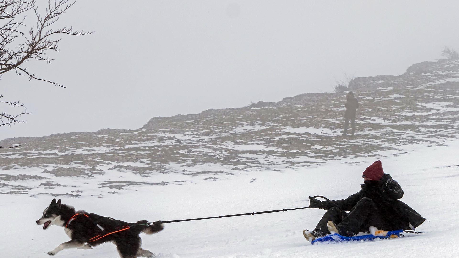 Varias personas se acercaron este lunes, 6 de diciembre, al alto de Lizarraga a disfrutar de la nieve