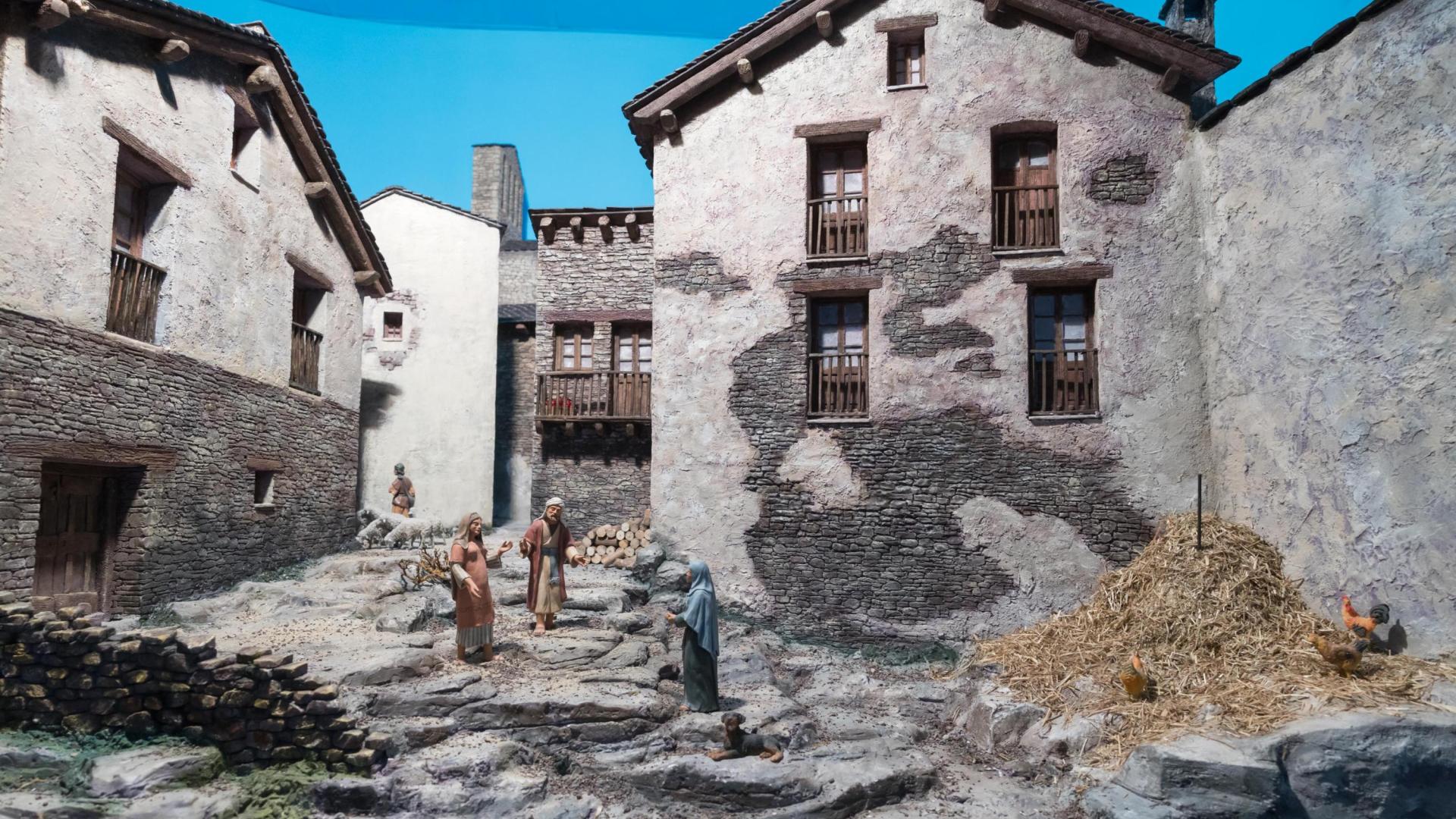 Diorama de la exposición de la Asociación de Belenistas Santa Ana que plasma la escena en la que Isabel comunica a la Virgen María que está embarazada