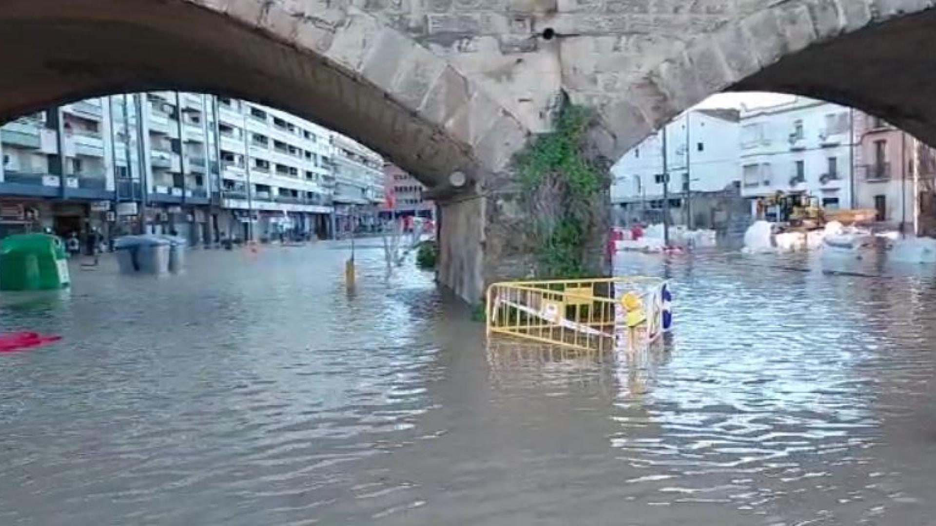 El desbordamiento del Ebro ha inundado el Paseo de Pamplona y el Paseo del Prado, en Tudela