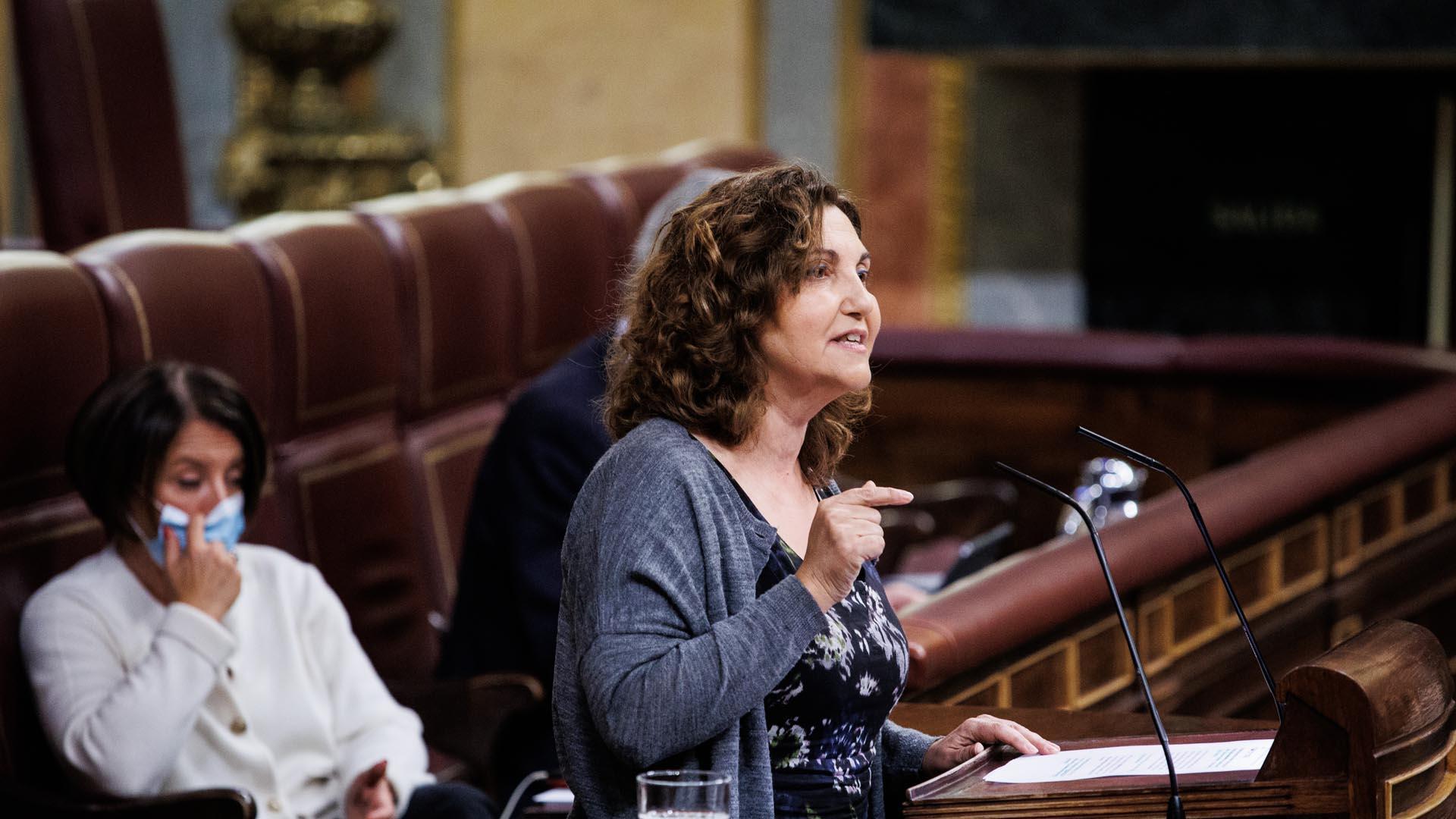 La diputada de Unidas Podemos, Pilar Garrido, en una sesión plenaria anterior en el Congreso de los Diputados
