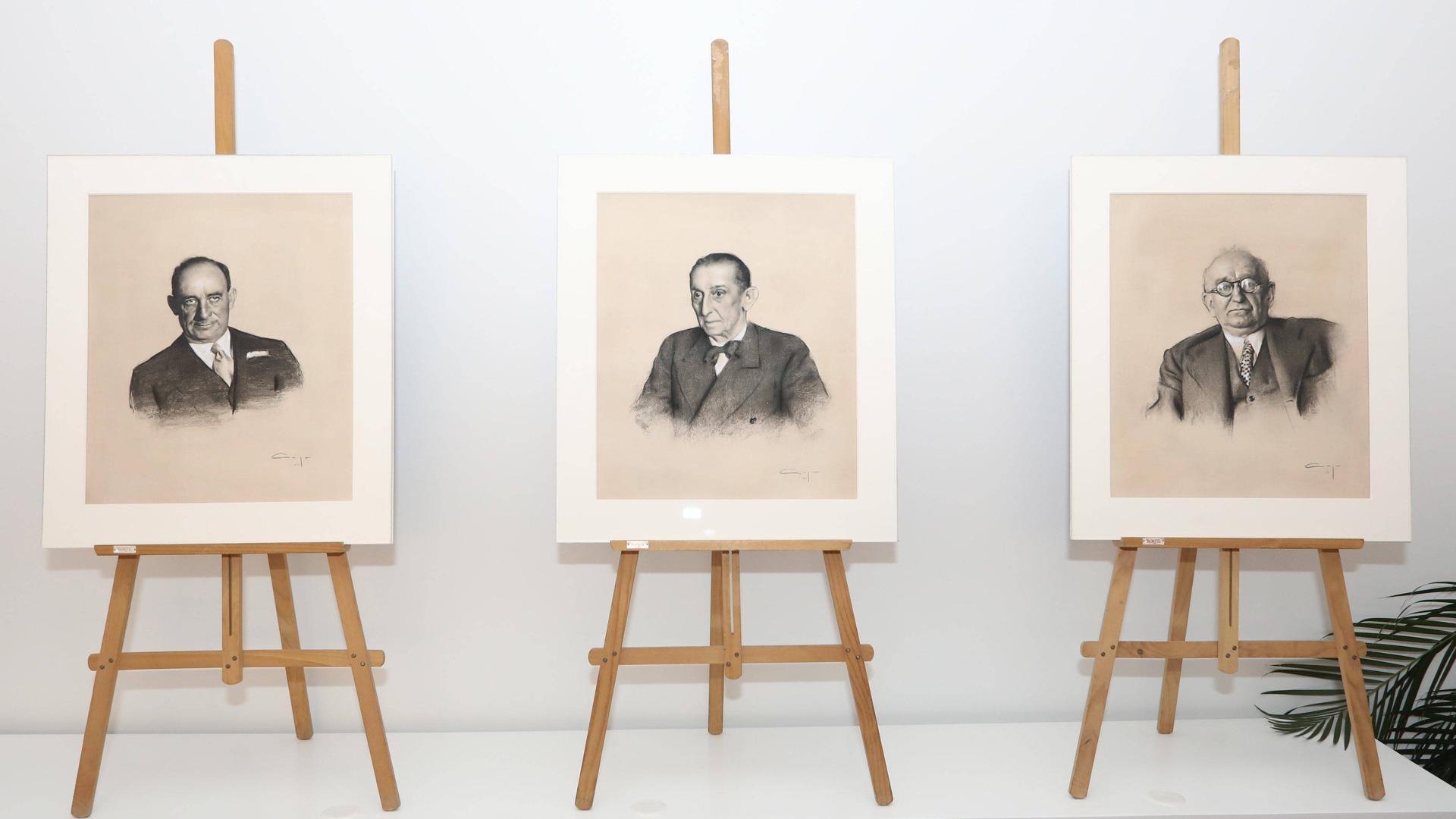 Izda. a dcha.: retratos de Constantino Salinas, Serafín Yanguas y Juan Pedro Arraiza y abajo, Amaya Gurpide