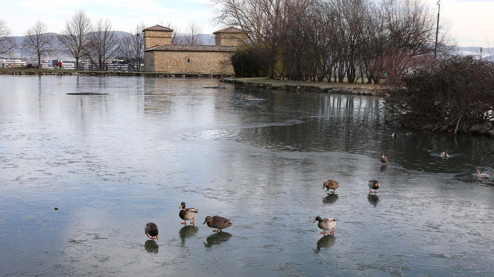 Imagen del año pasado, cuando el lago de Mendillorri se congeló