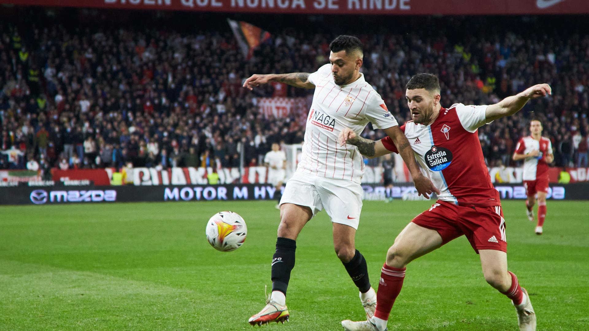 Imagen de un momento del partido entre el Sevilla y el Celta de este sábado