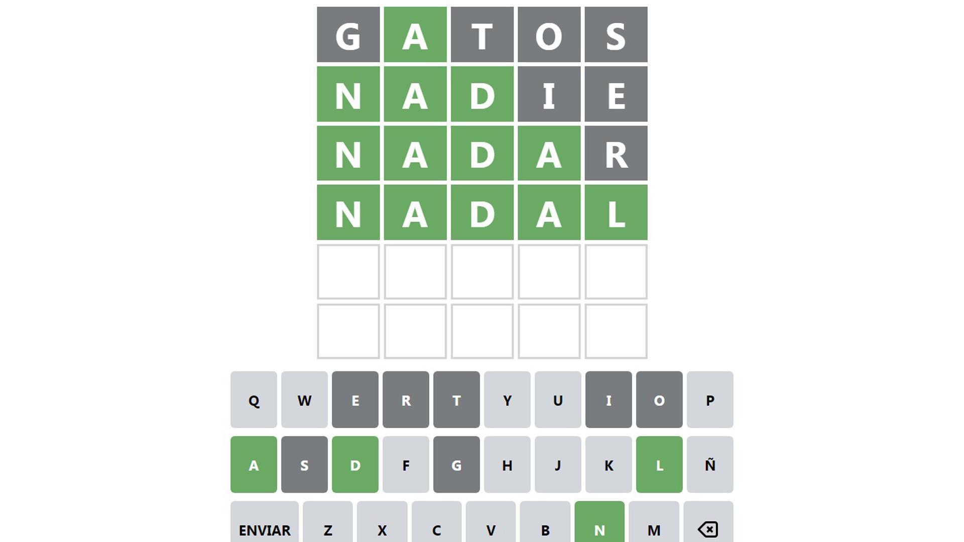 Captura de pantalla de Wordle, el nuevo juego de palabras que ha enganchado a miles de usuarios en el mundo