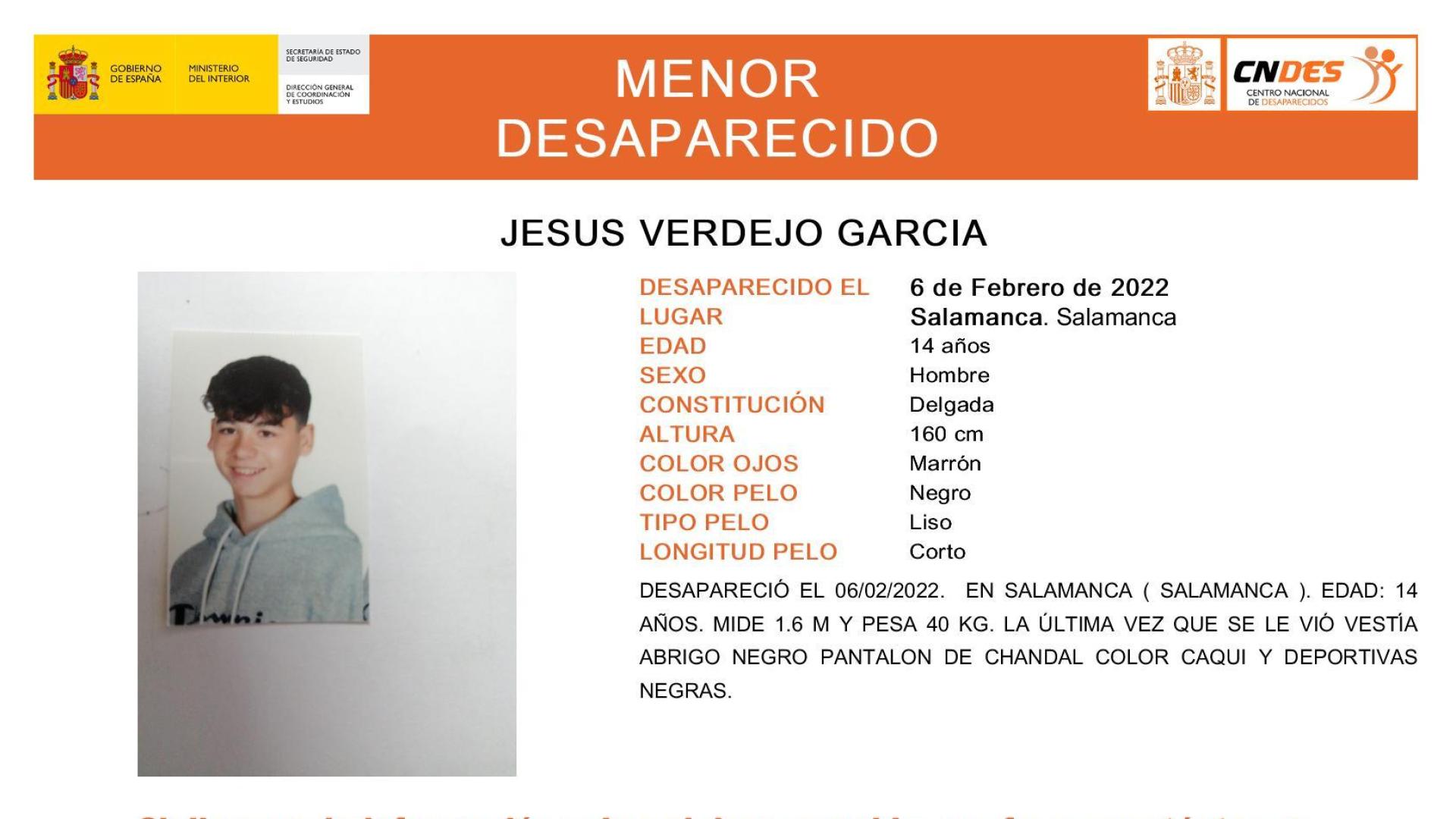 Llamamiento para encontrar al menor desaparecido en Salamanca