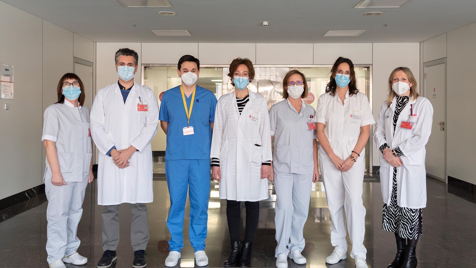 Parte del equipo que trabaja en la consulta de enfermedades minoritarias del Hospital Universitario de Navarra: Esther Ordoñez, Sergio Aguilera, Diego Peñafiel, Elena Aznal, Silvia Barace, Berta Ortigosa, Patricia Fanlo