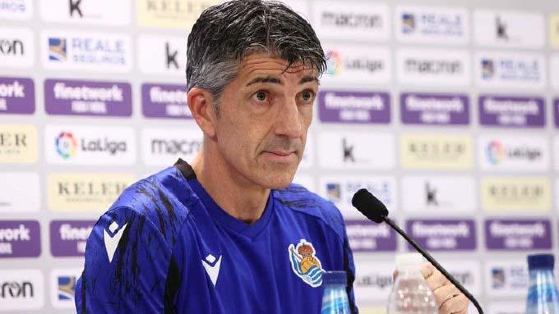 Imanol Alguacil, entrenador de la Real, este sábado en rueda de prensa