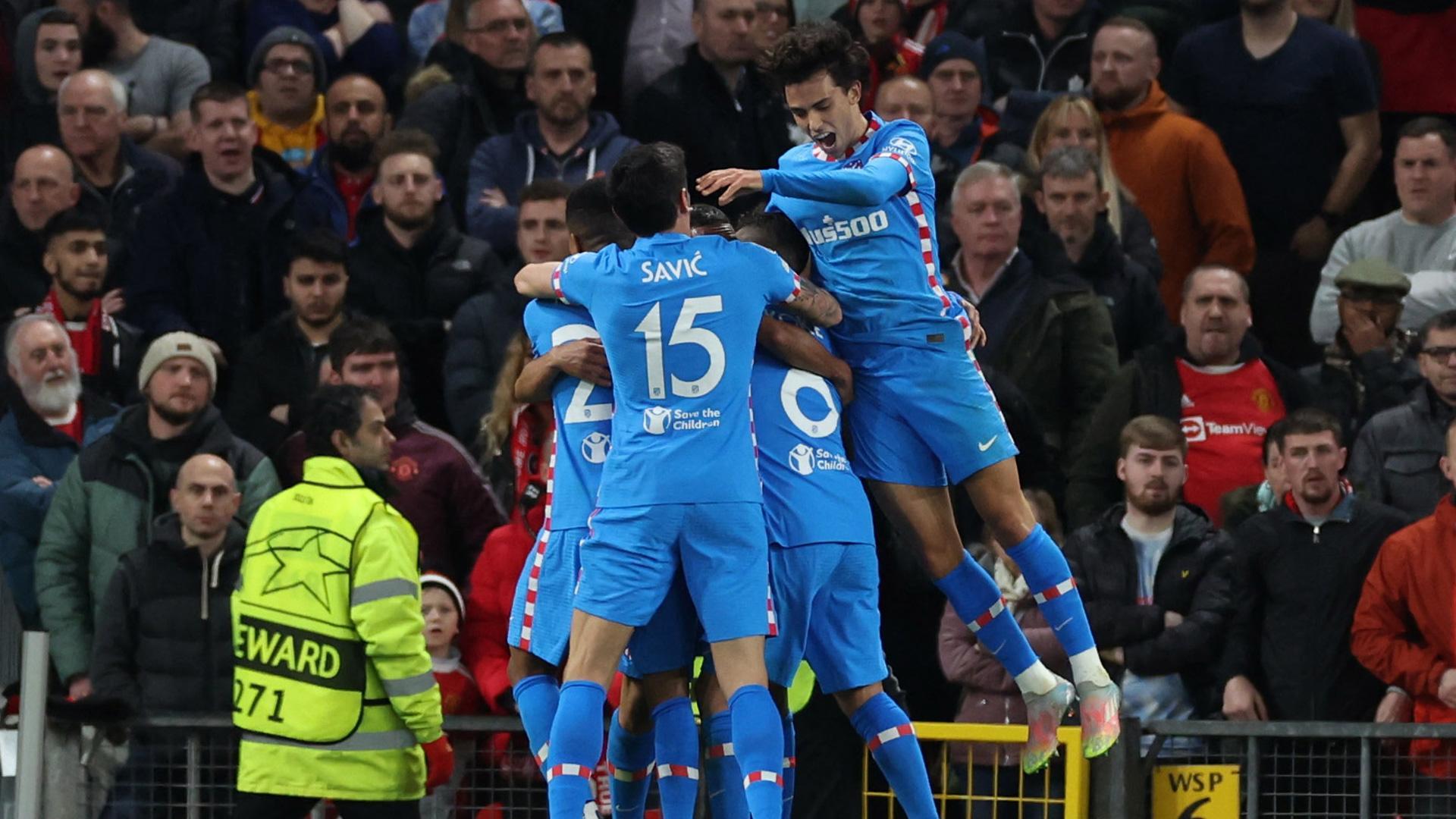 El Atlético de Madrid celebra el gol de Lodi contra el Manchester United