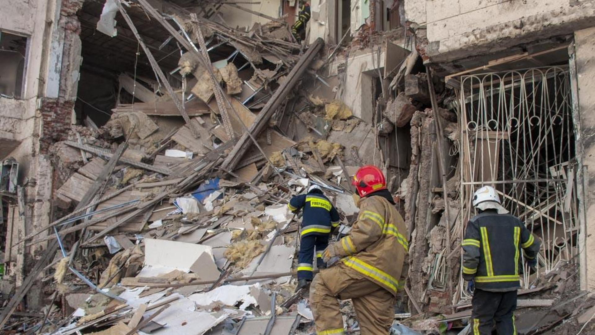 Un edificio bombardeado en la ciudad ucraniana de Kharkiv