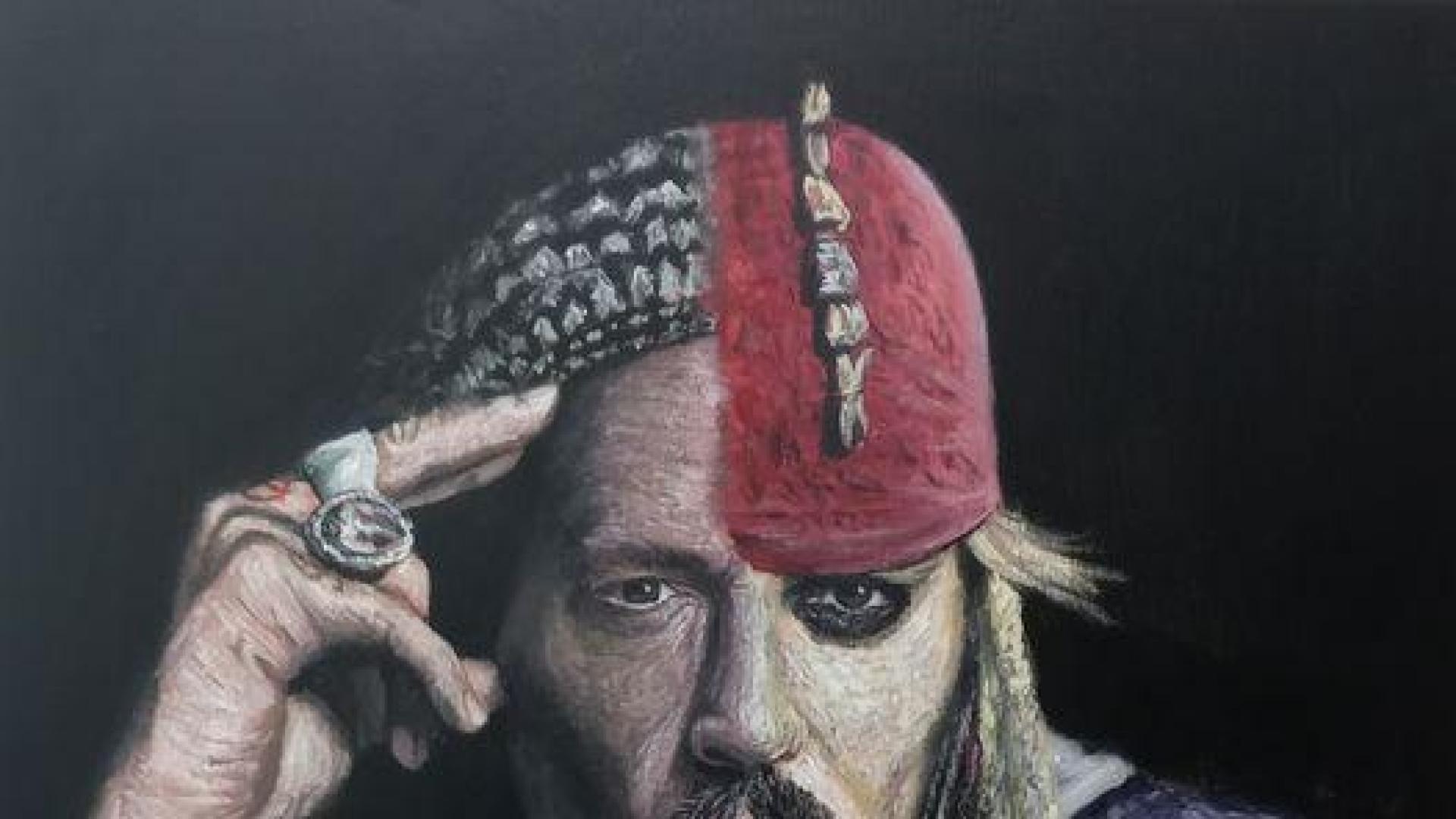 Caricatura de la exposición titulada "Jonnhy Deep", caracterizado como Jack Sparrow