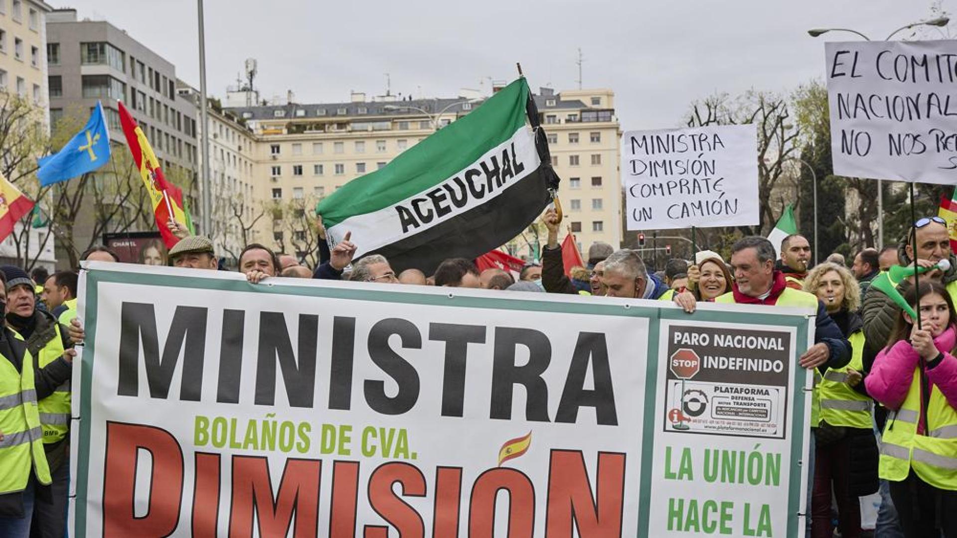 Manifestación de transportistas en Madrid, este viernes