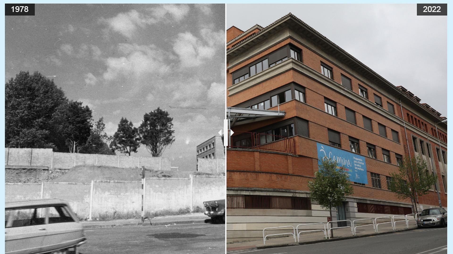 Al final de la calle Bergamín el colegio de los Jesuitas no llegaba hasta el cruce con la calle Larrabide y ese terreno aparecía tapiado. En 1983 los Jesuitas estrenaron la ampliación del colegio con nuevas aulas y espacios para los alumnos