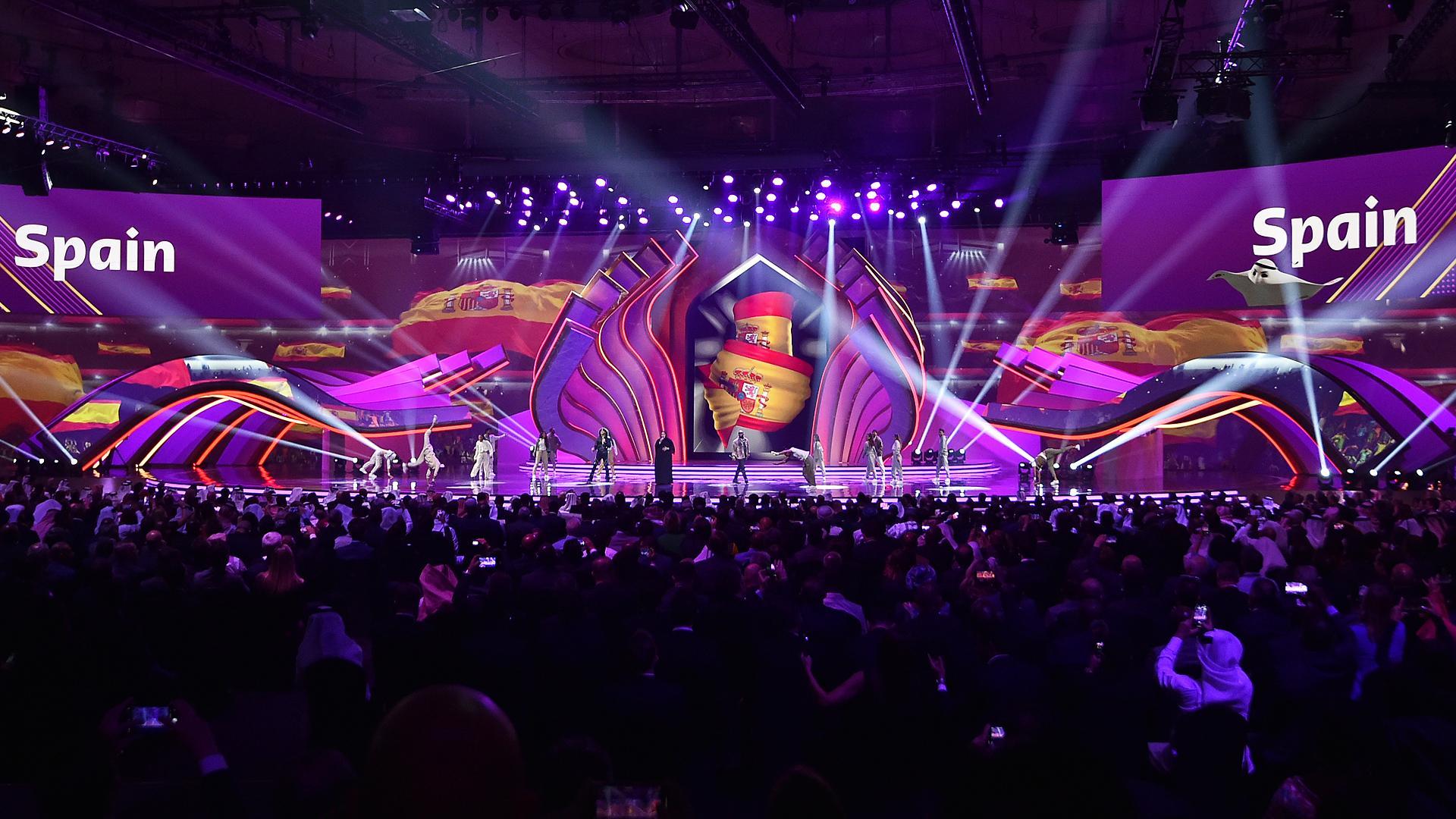 Imagen de España en la presentación de las selecciones durante el sorteo de grupos del Mundial 2022