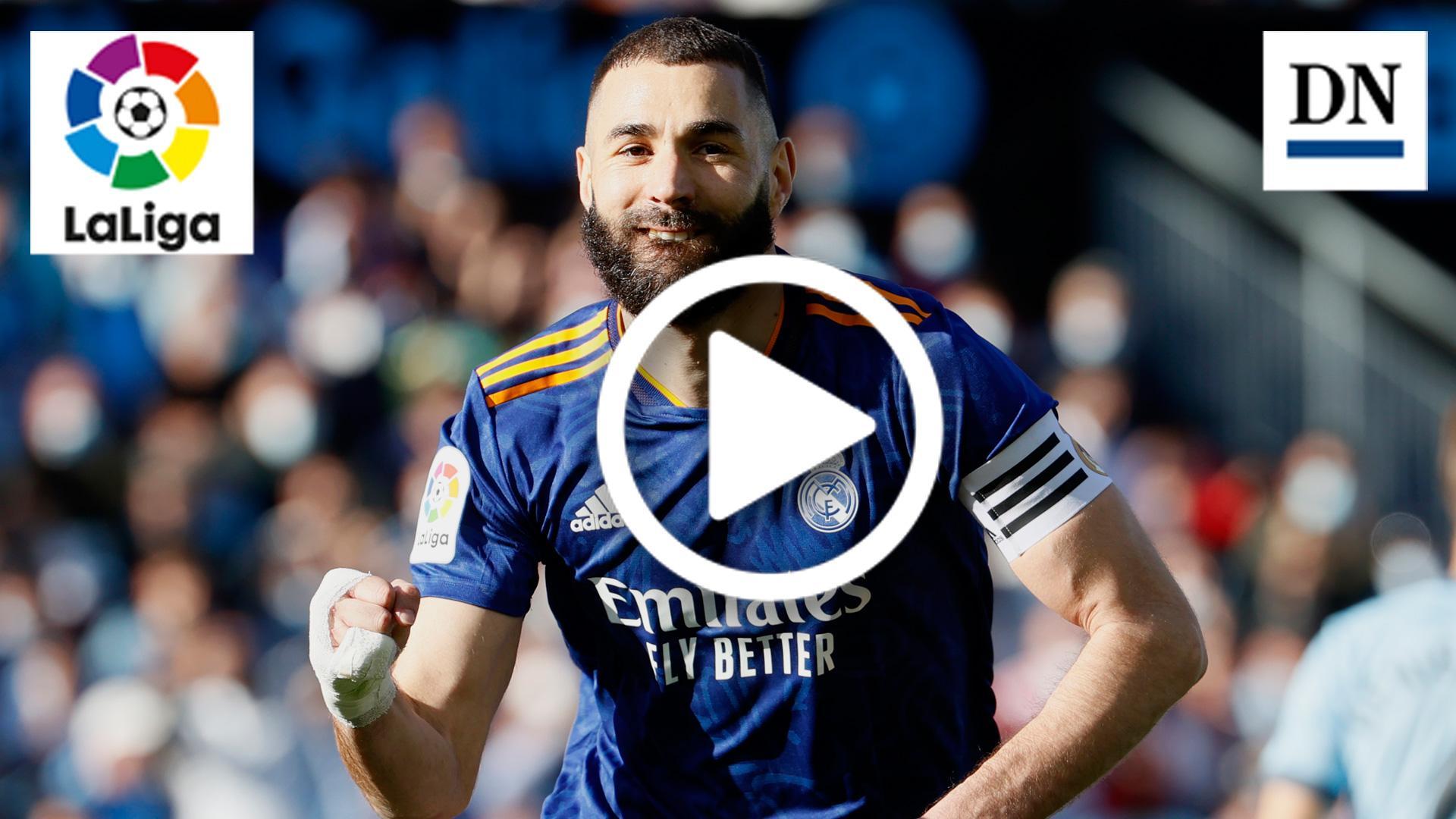 Celebración del primer gol de Benzema ante el Celta