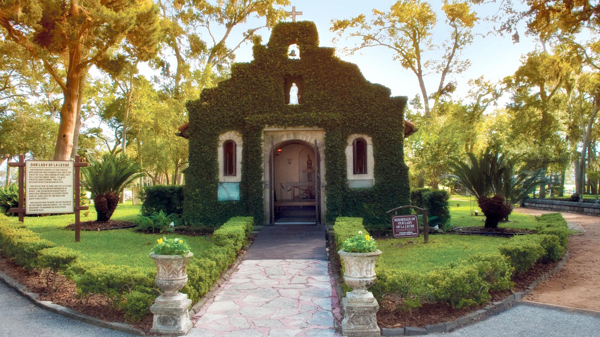 Fotografía cedida por Camelo Communication donde se aprecia la fachada de la ermita de Nuestra Señora de la Leche, en San Agustín, Florida