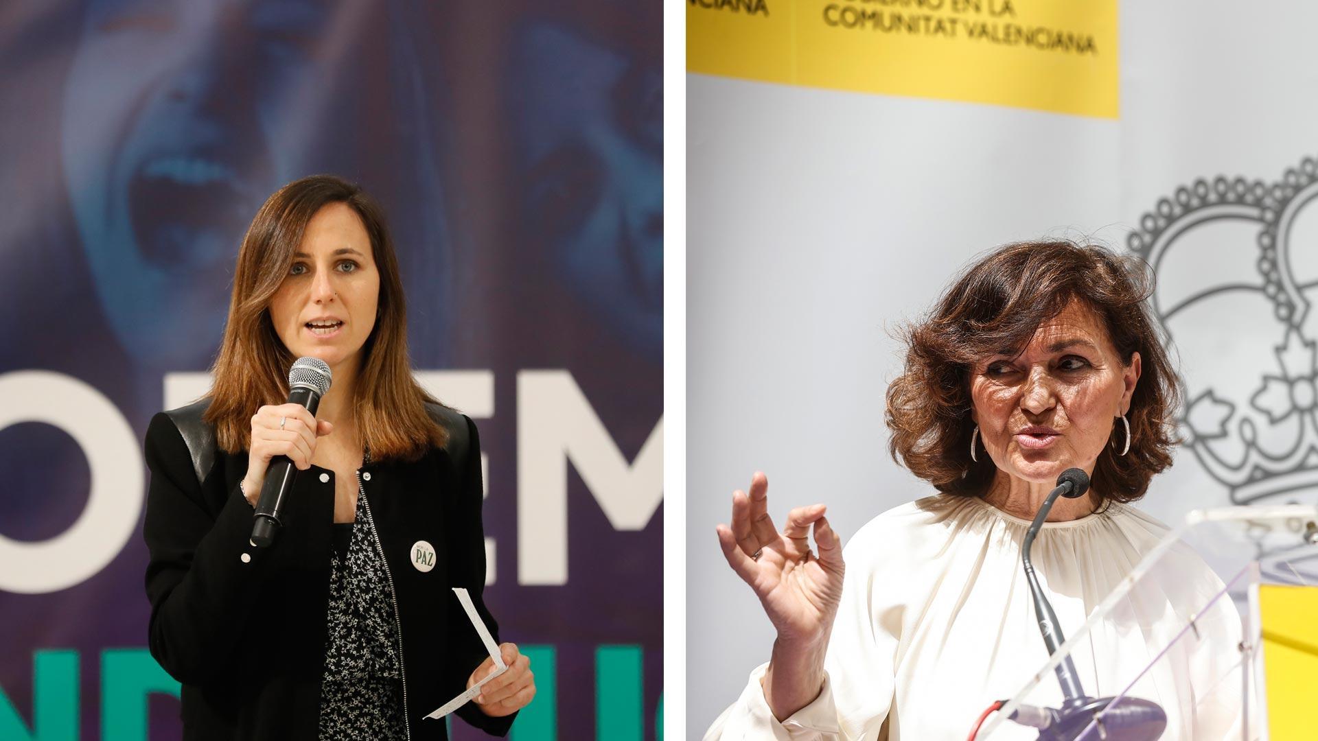 Imagen de Ione Belarra (izda.) y Carmen Calvo (dcha.)