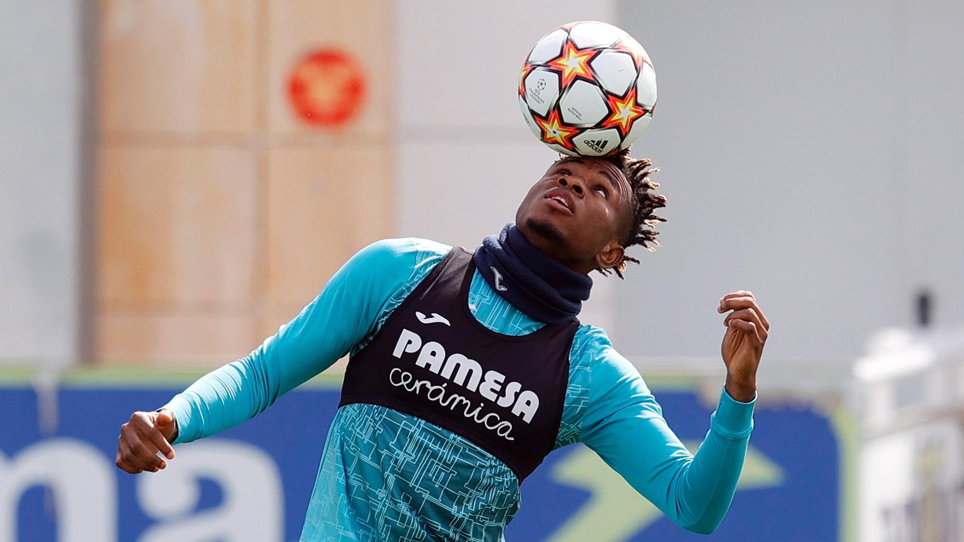 El jugador del Villarreal, Samuel Chukwueze, durante el entrenamiento previo al duelo de Champions