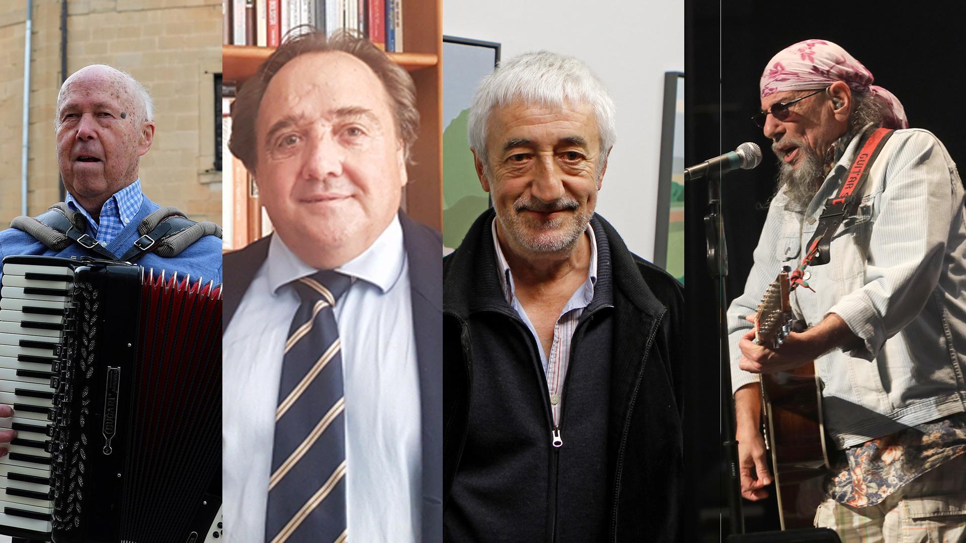 El músico y compositor José Luis Lizarraga, el economista Josu Imanol Delgado, el pintor Pedro Salaberri y el cantante 'El Drogas'.