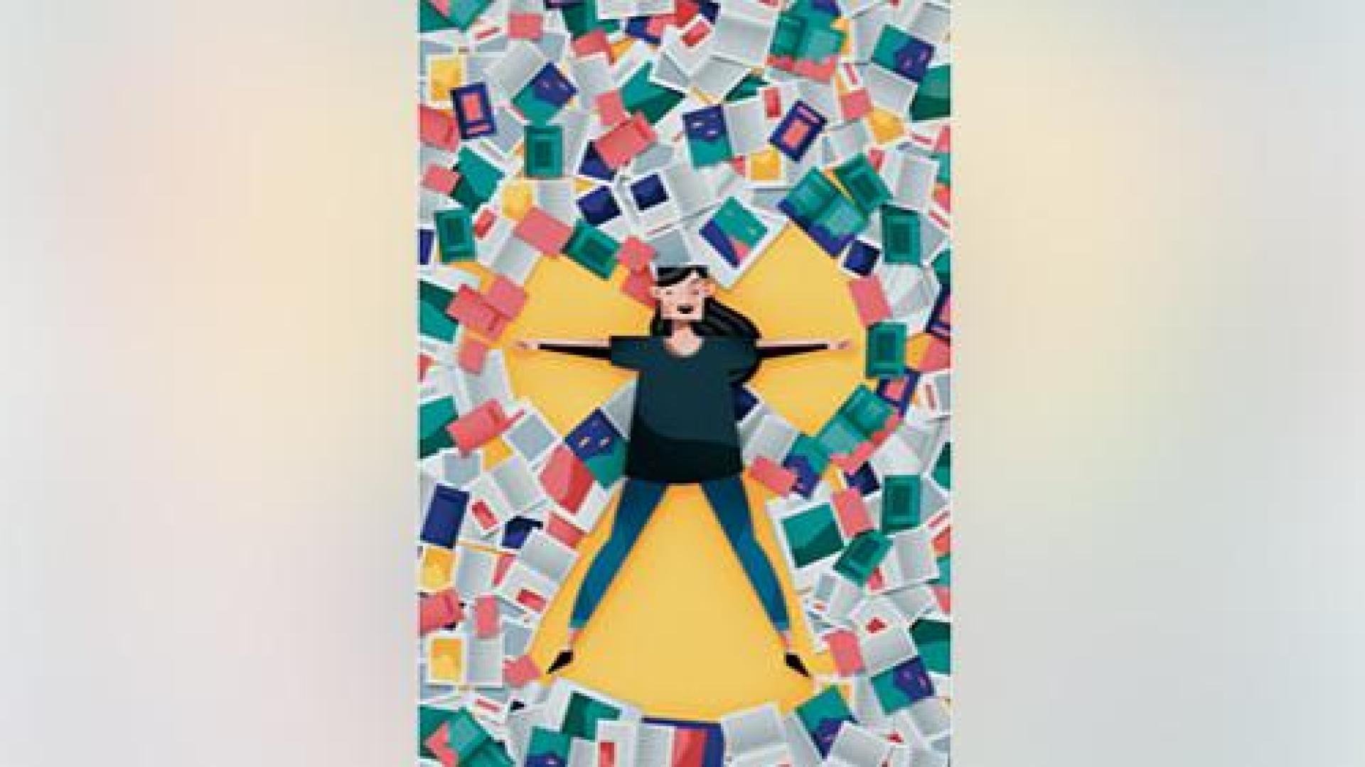 Ilustración creada por Nicolás Aznárez para la promoción de una agencia de ilustradores de EE UU de venta de libros y revistas