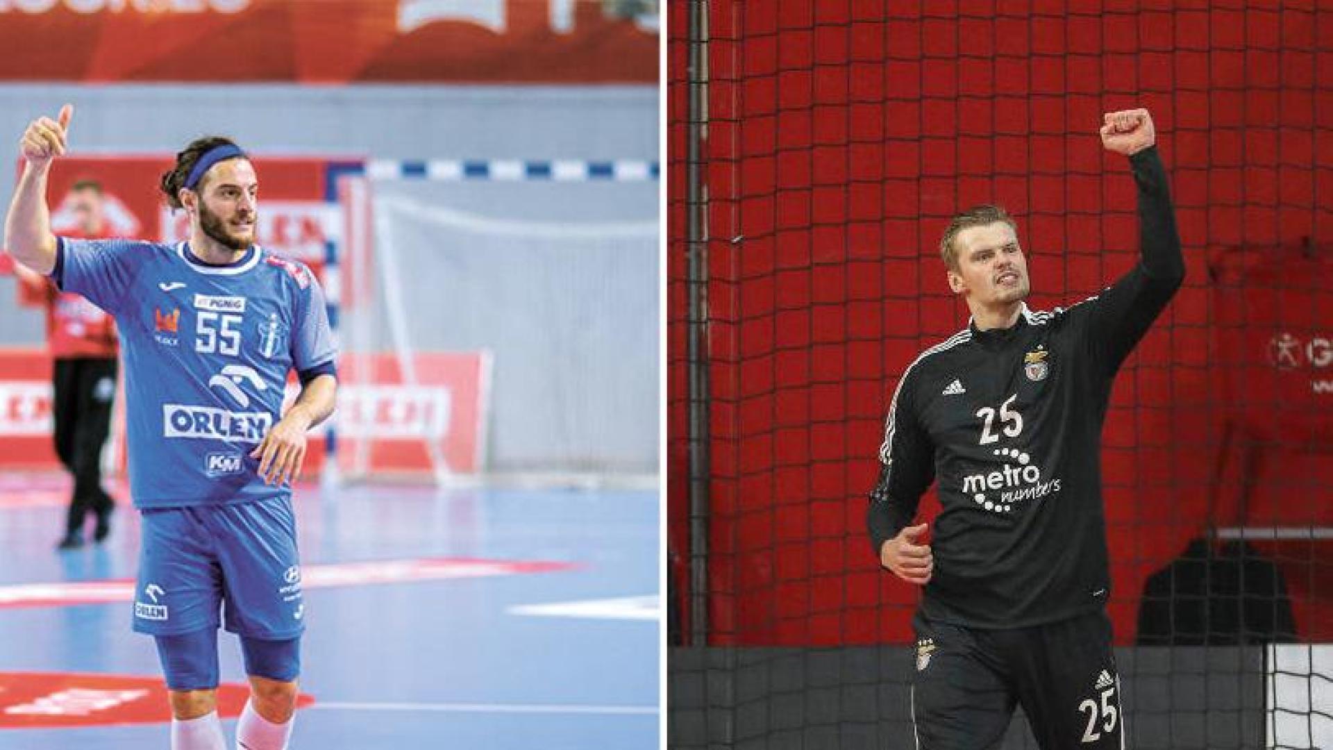 Niko Mindegia, central de Santesteban, con el Wisla Plock y el pamplonés Sergey Hernández, protagonista en el Benfica
