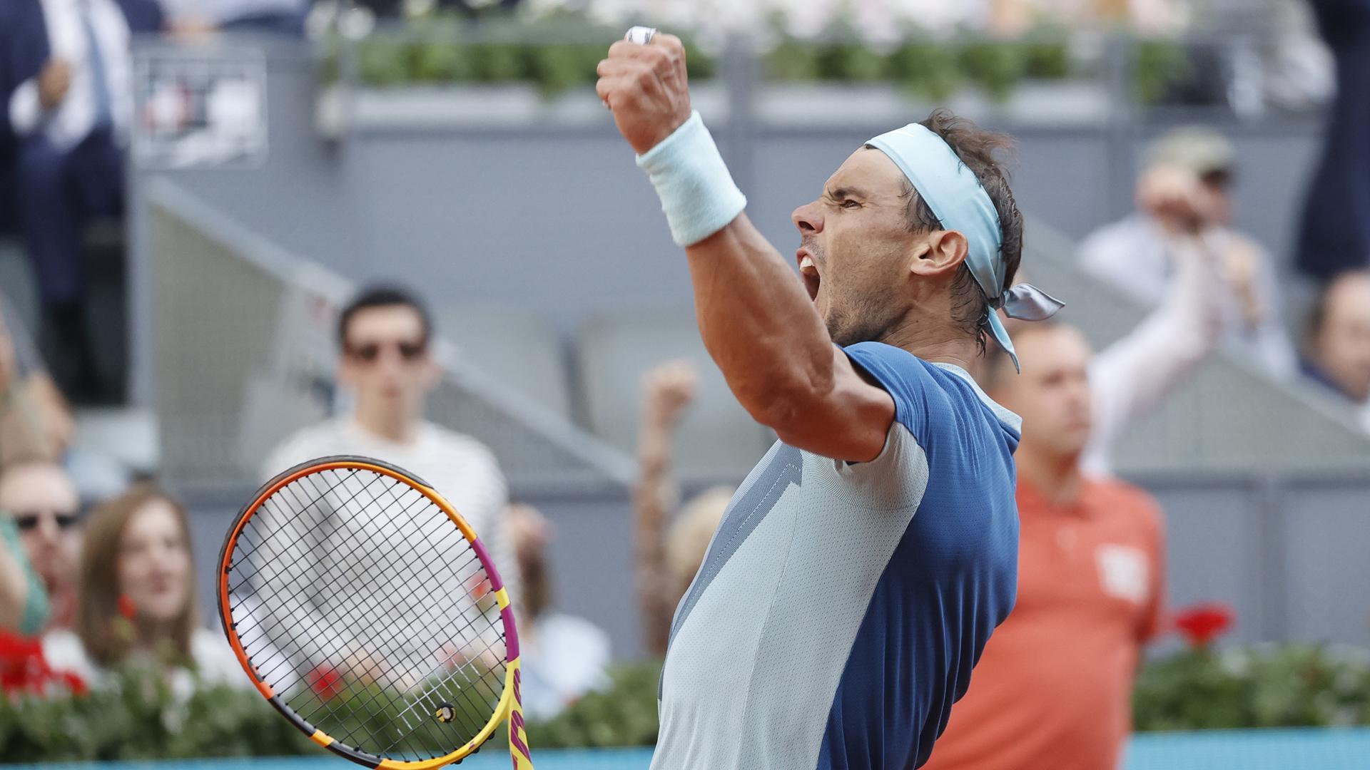 Rafa Nadal celebra la victoria ante David Goffin en el Mutua Madrid Open