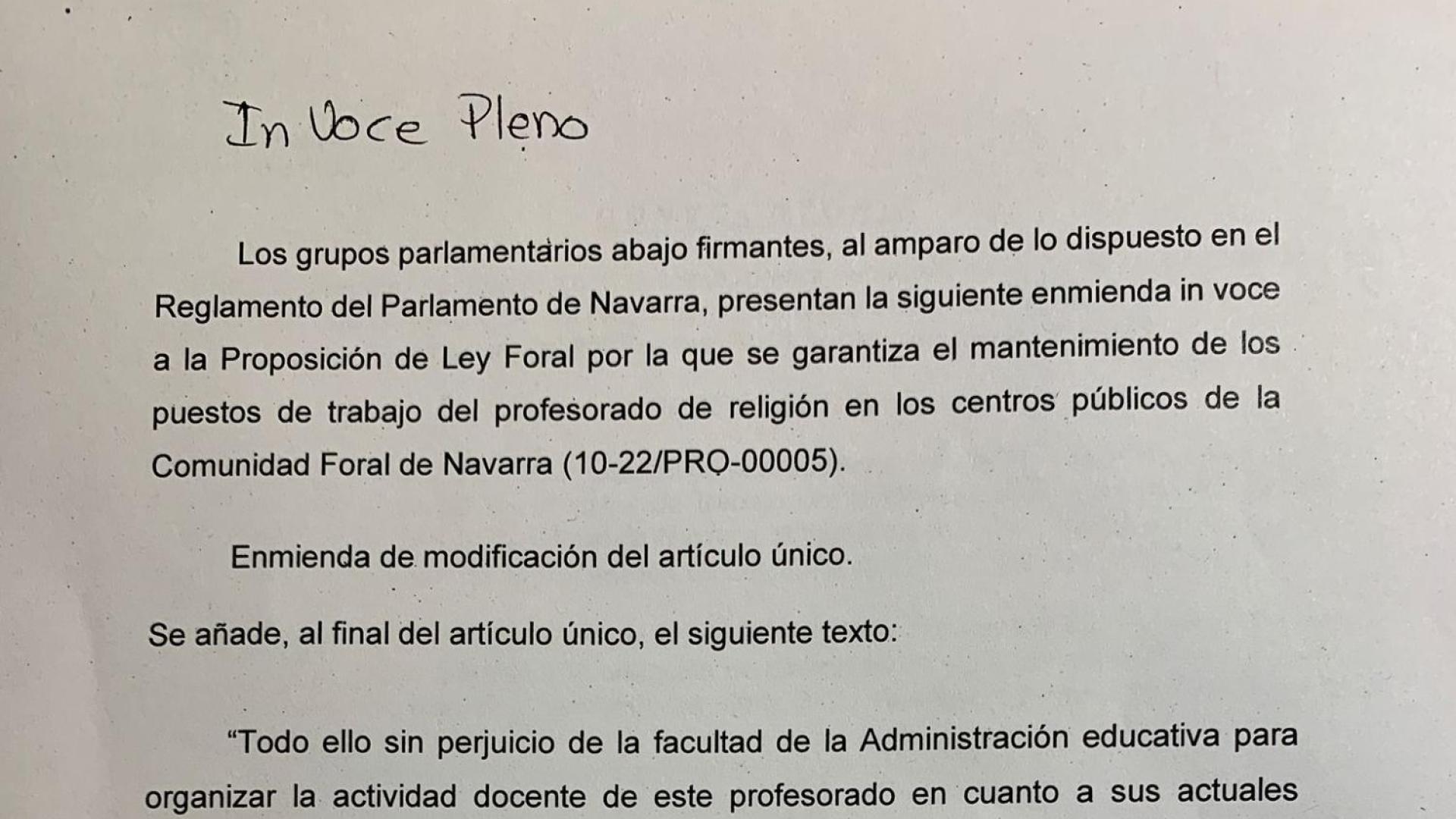 Enmienda in voce presentada por Navarra Suma y Geroa Bai