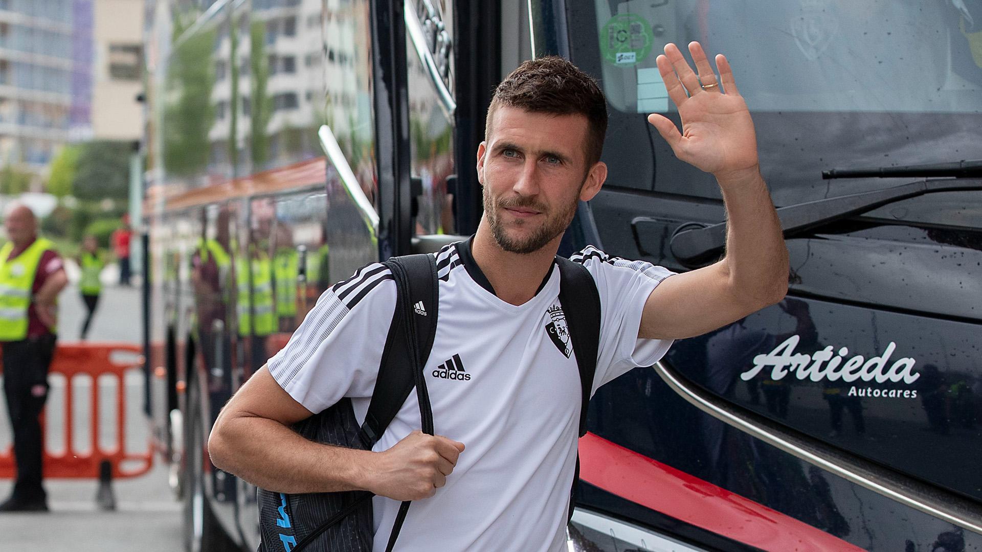 Oier Sanjurjo, en la llegada de Osasuna a El Sadar
