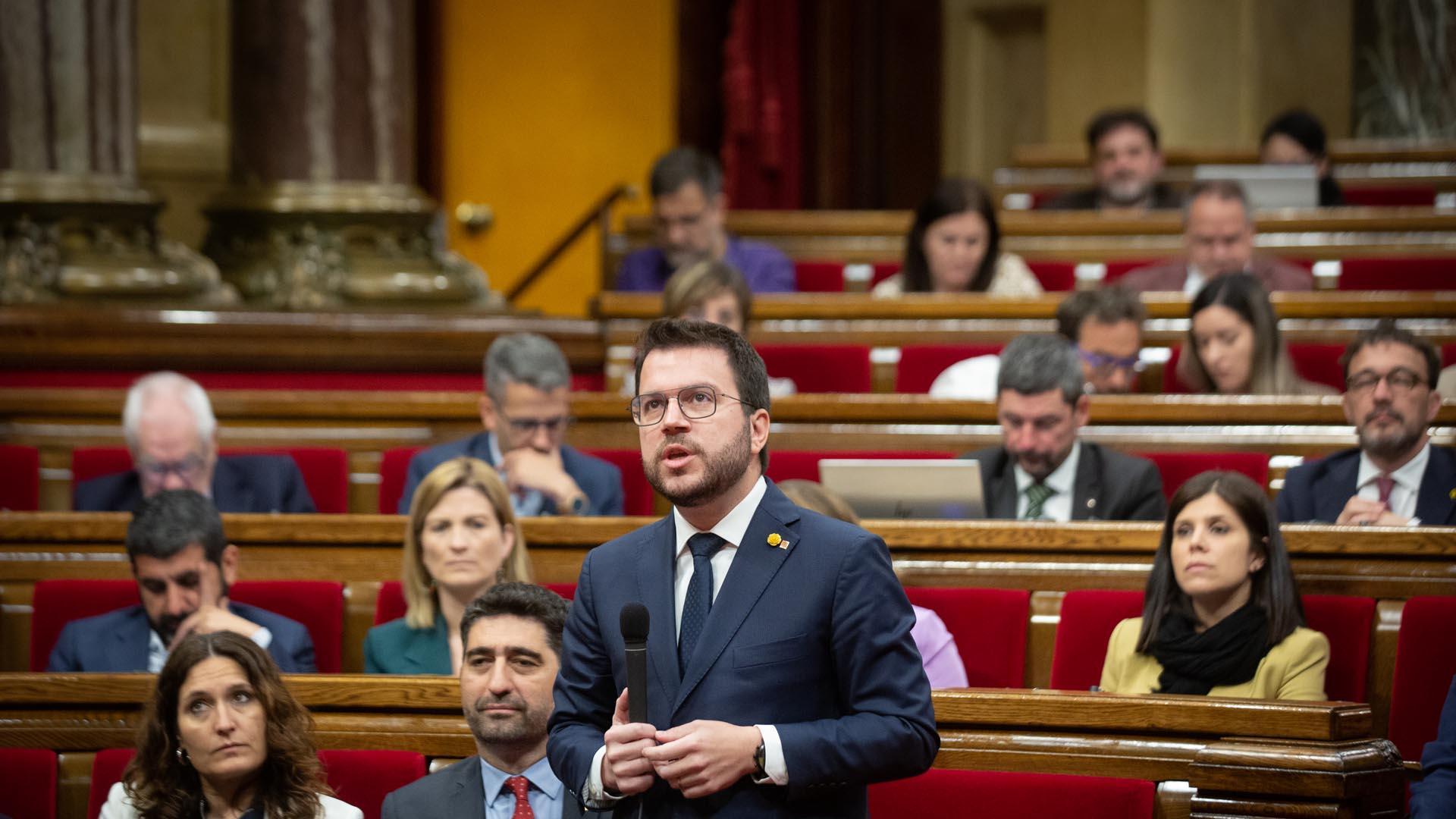 Pere Aragonès, en una sesión plenaria en el Parlament de Cataluña
