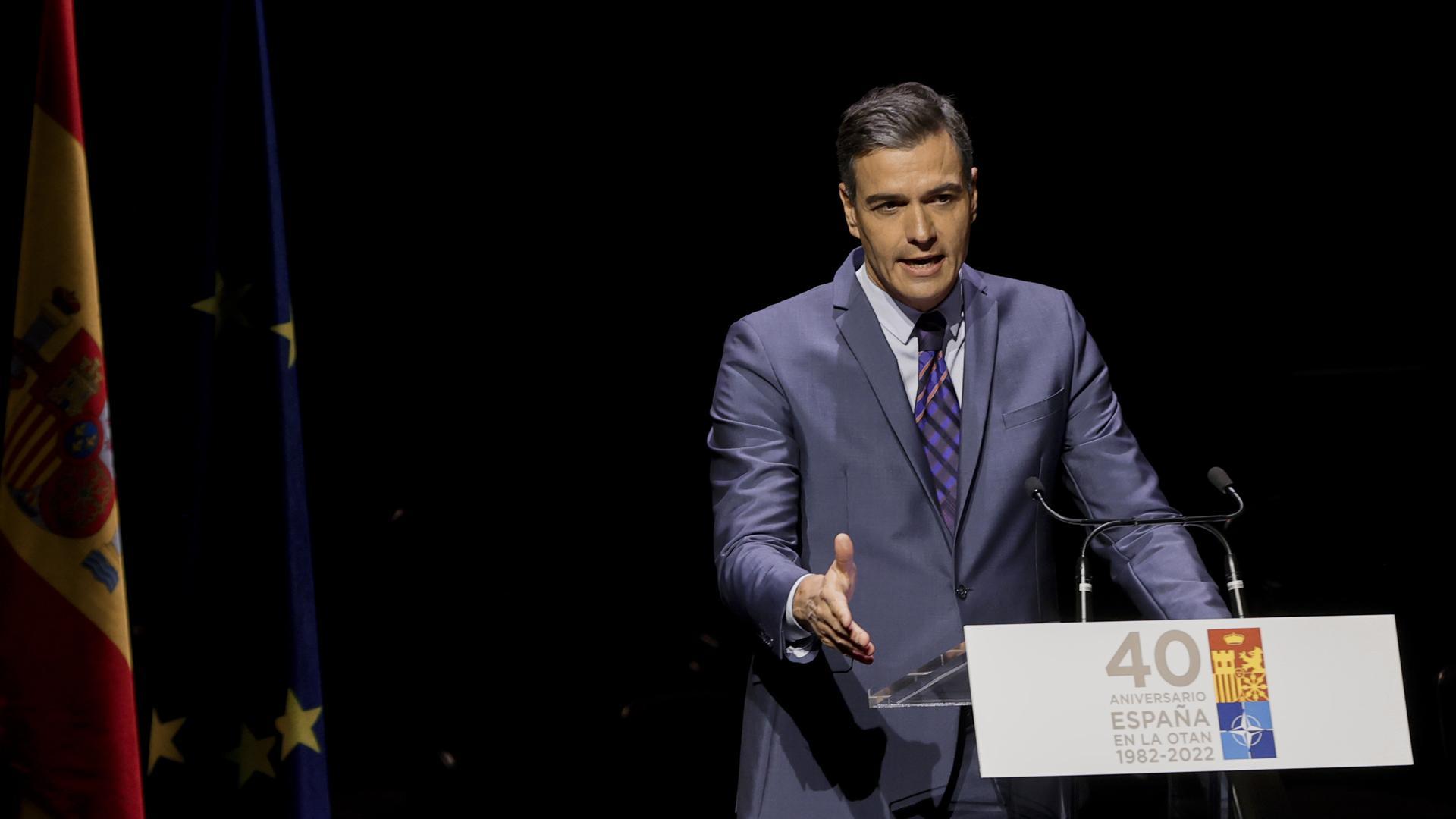 Pedro Sánchez, este lunes en Madrid durante el acto de conmemoración por el 40 aniversario del ingreso de España en la OTAN