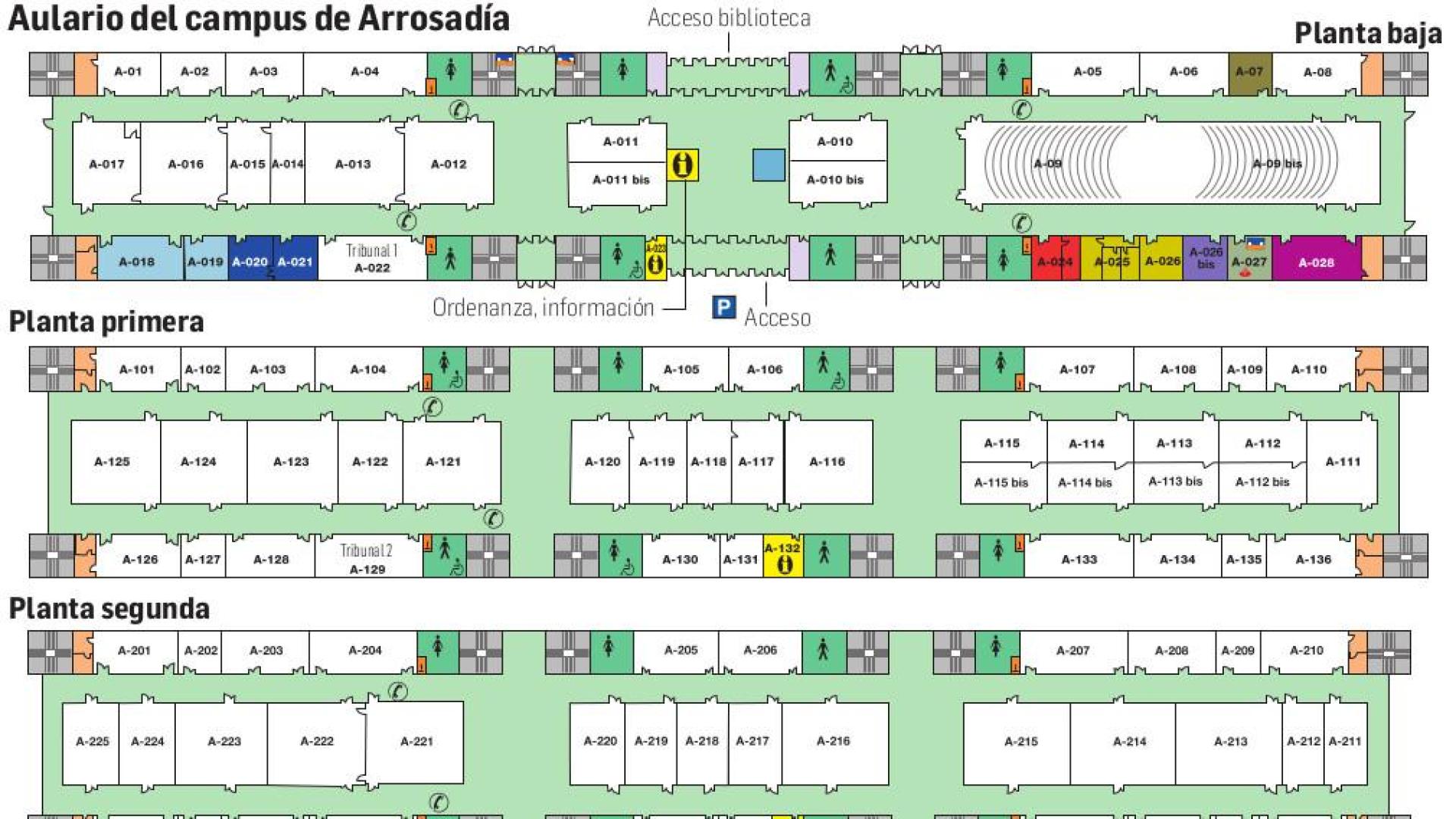 Plano del aulario del campus de Arrosadía de la UPNA