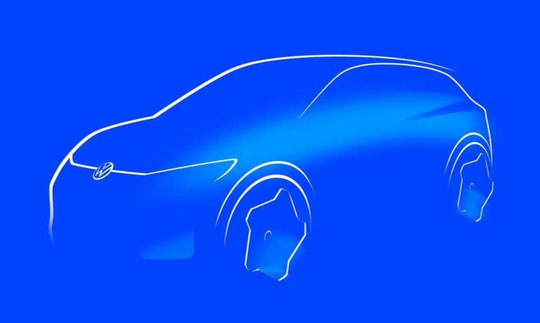 Trazo de la silueta del coche eléctrico pequeño de Volkswagen